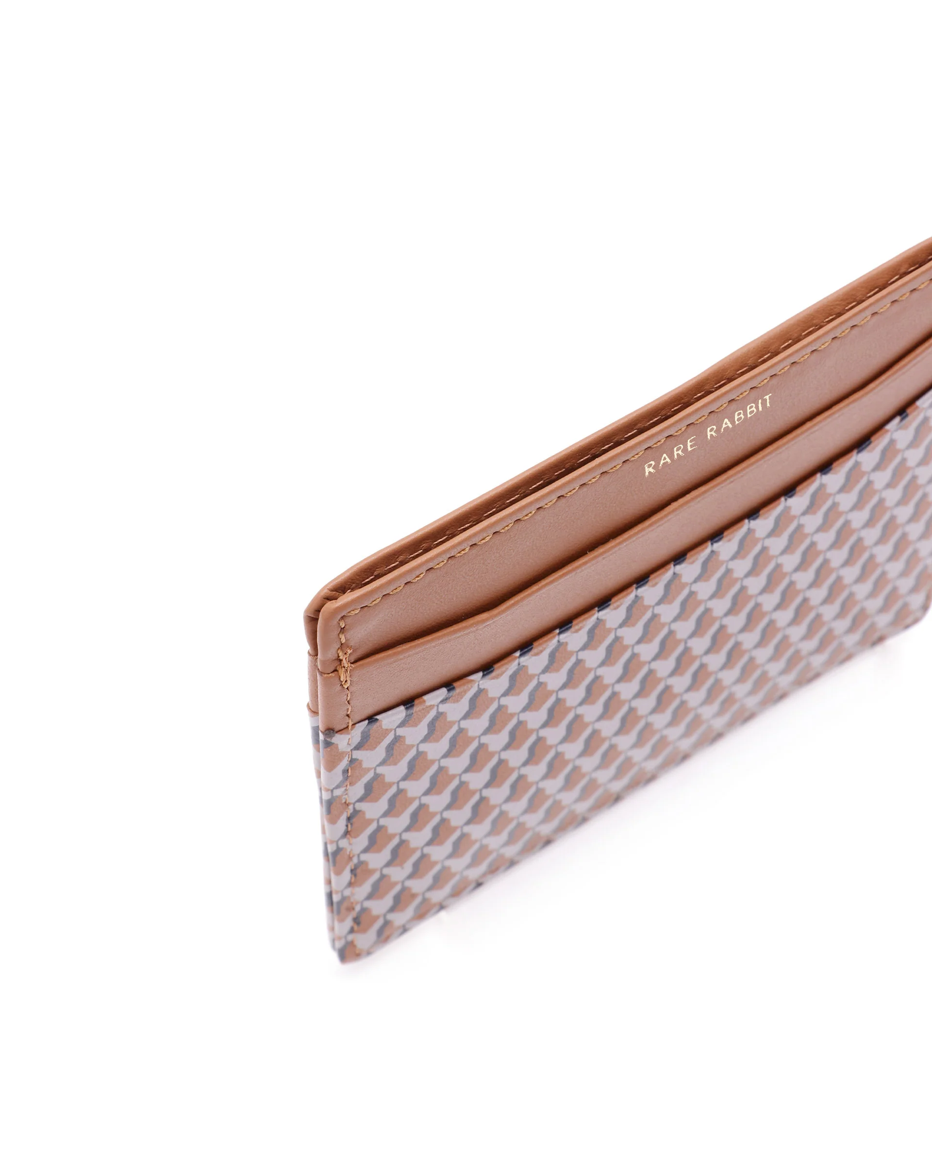 Rare Rabbit Mens Drac Tan Slim Rfid Monogram Print Credit Card Holder - Image 4