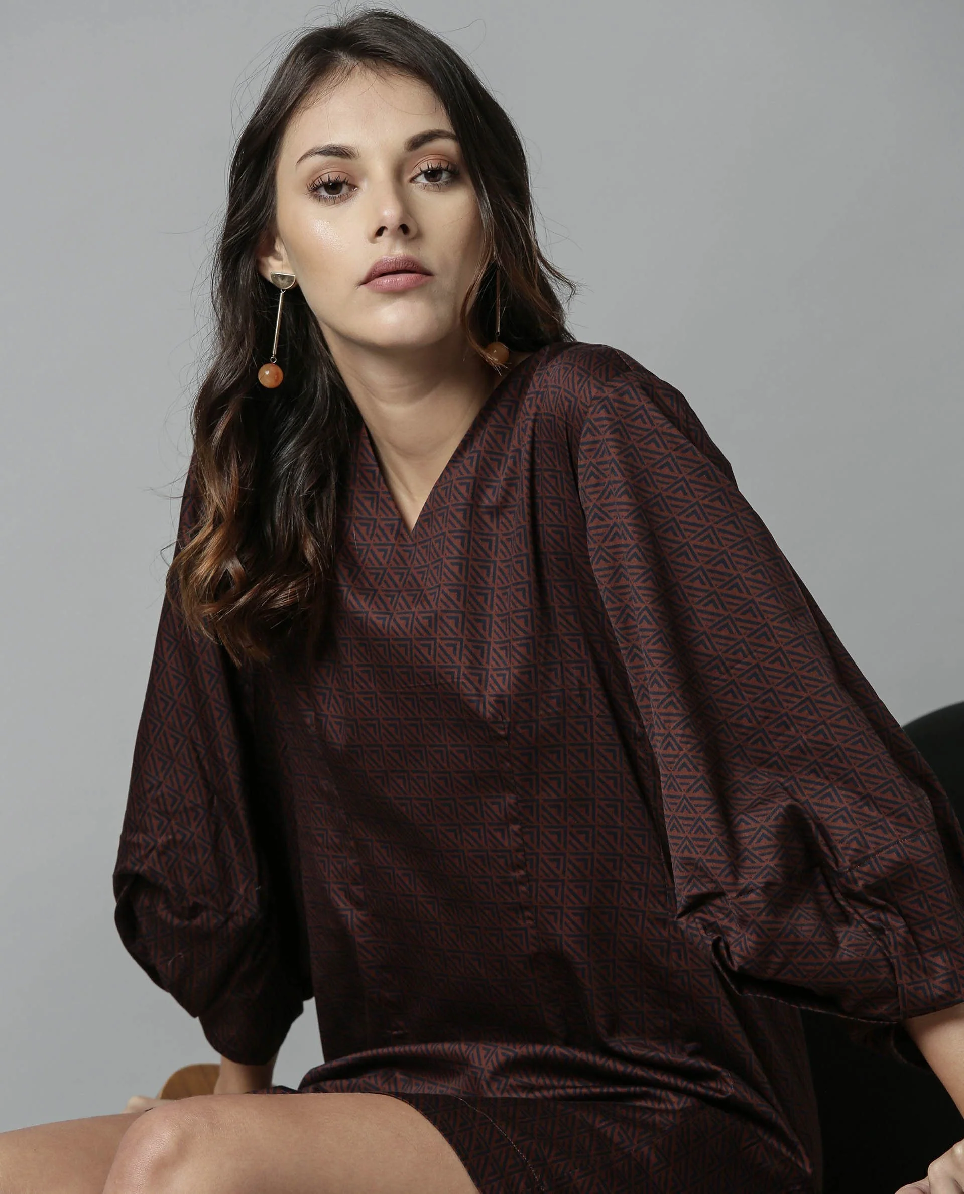 Rareism Women Drag Brown Dress Full Sleeves Printed - Image 2
