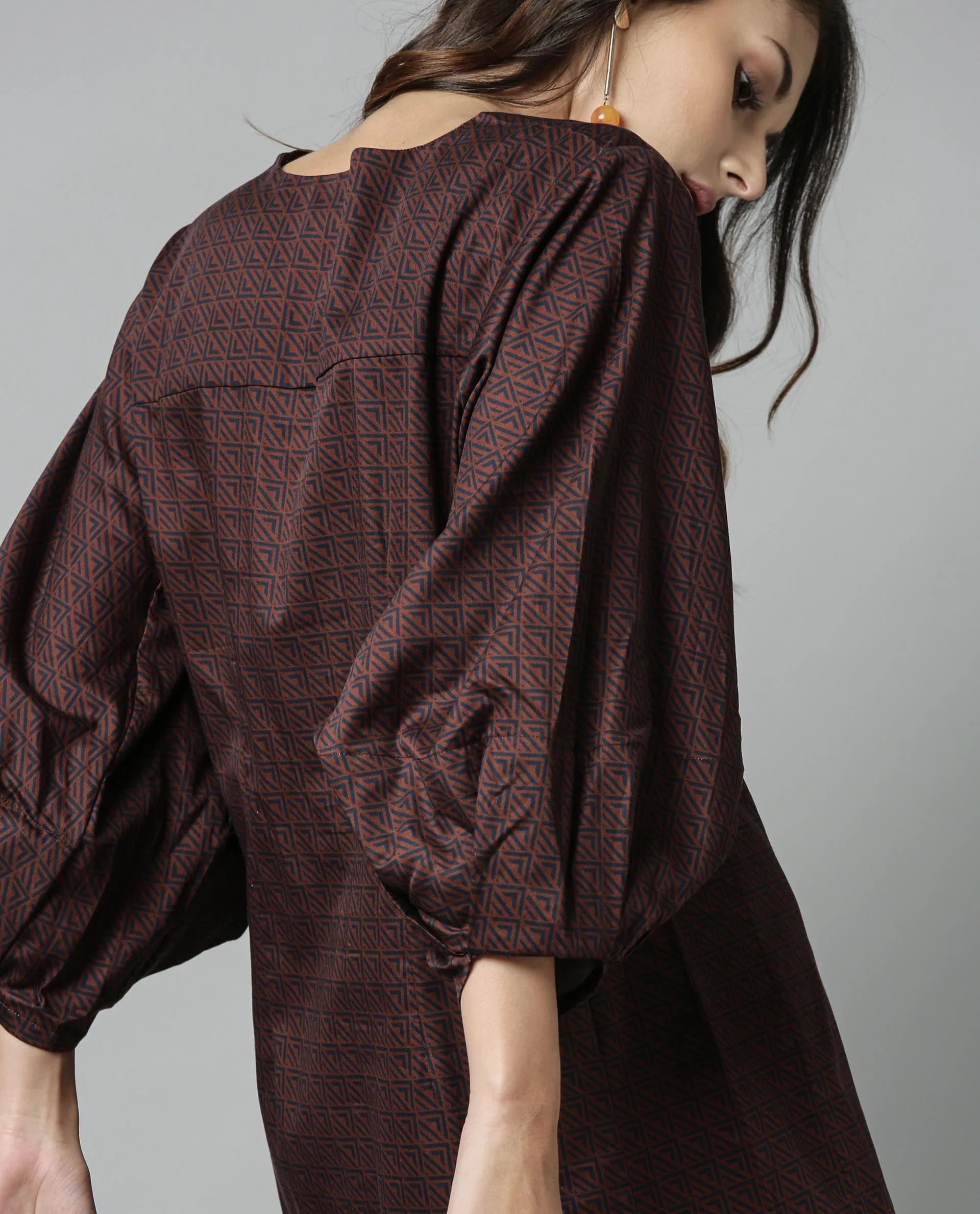 Rareism Women Drag Brown Dress Full Sleeves Printed - Image 3