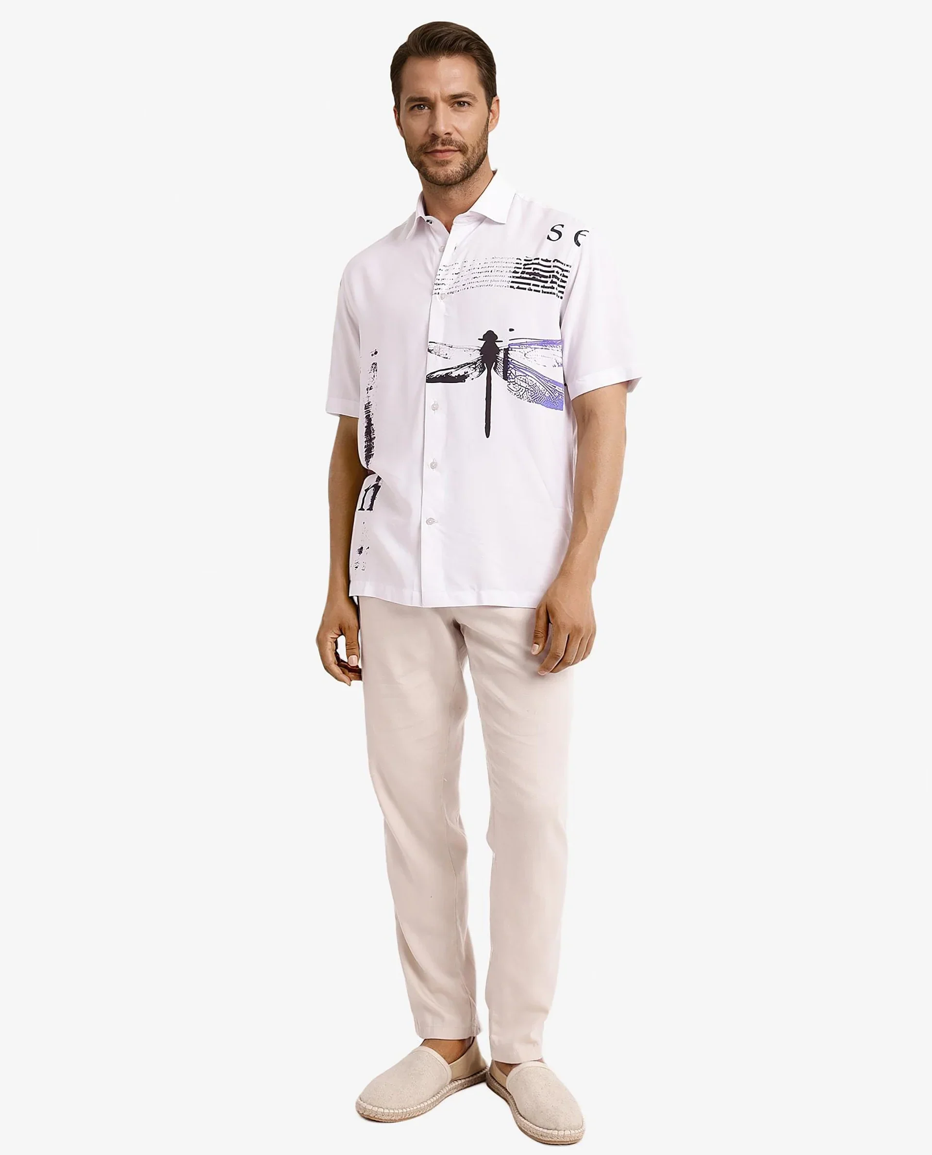 Rare Rabbit Men's Drago White Cotton Printed Boxy Fit Half Sleeve Collared Shirt - Image 2