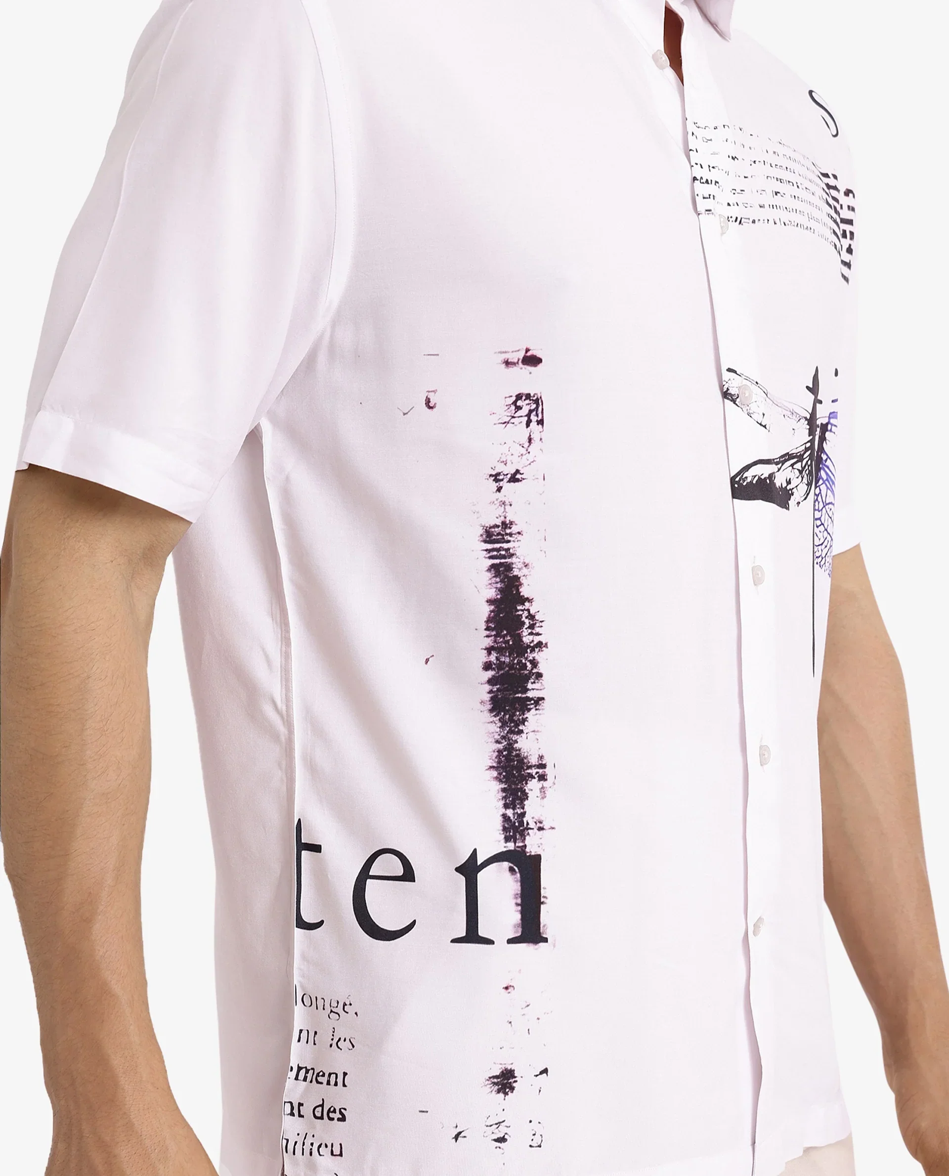 Rare Rabbit Men's Drago White Cotton Printed Boxy Fit Half Sleeve Collared Shirt - Image 3