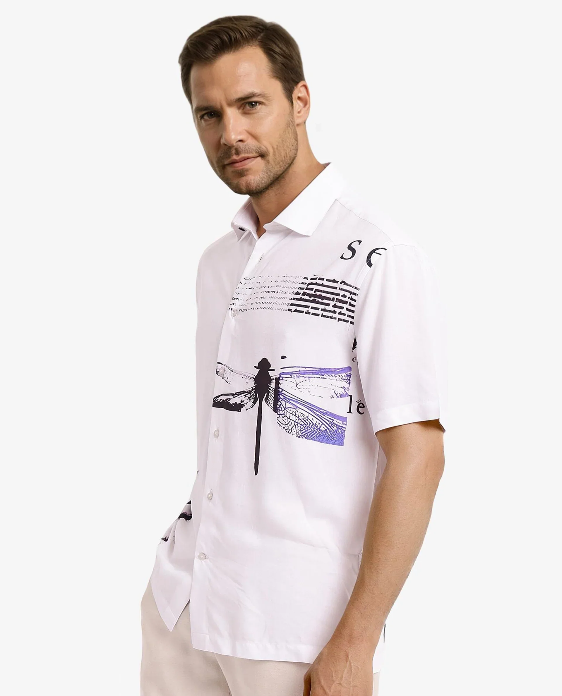 Rare Rabbit Men's Drago White Cotton Printed Boxy Fit Half Sleeve Collared Shirt - Image 5