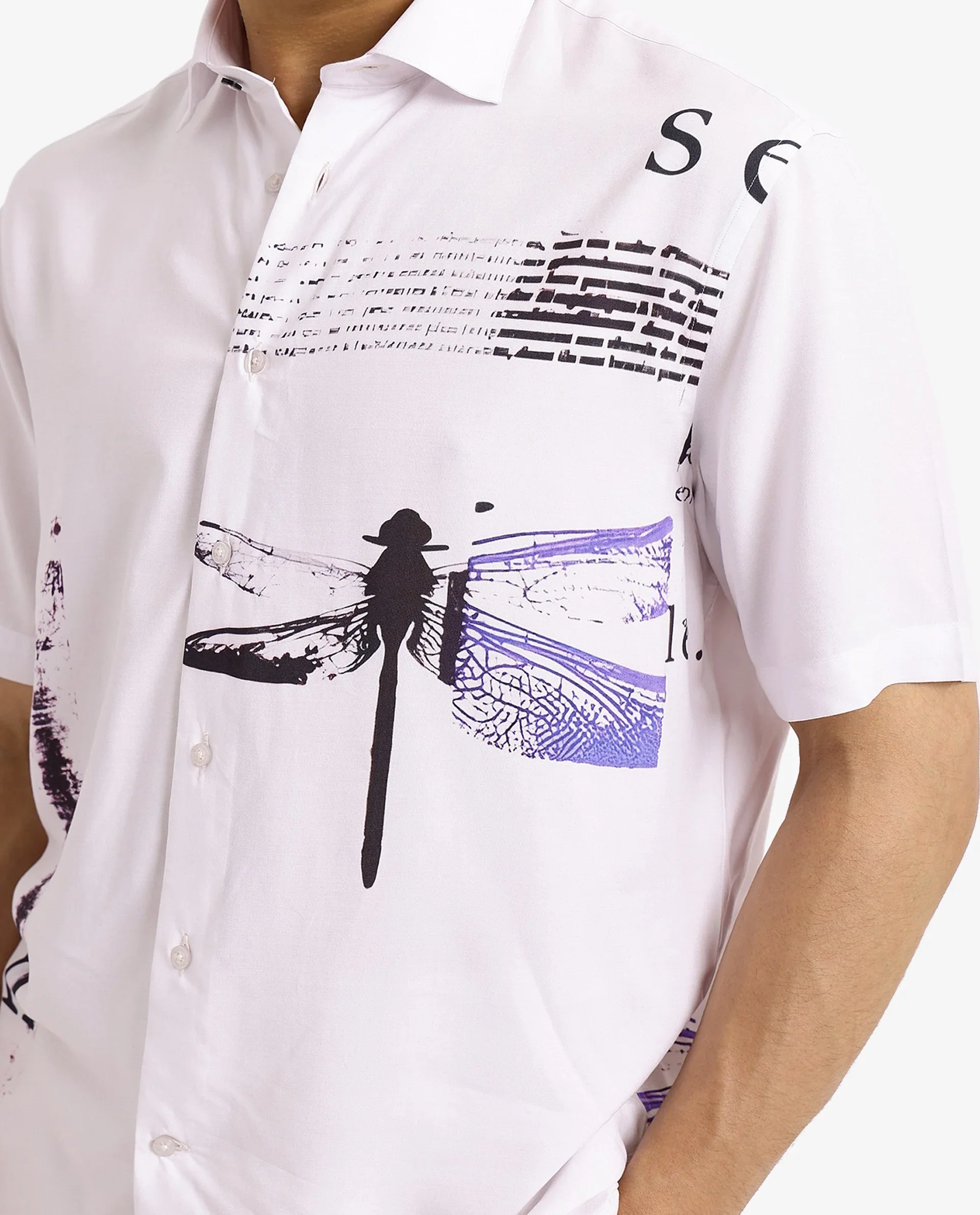 Rare Rabbit Men's Drago White Cotton Printed Boxy Fit Half Sleeve Collared Shirt - Image 6