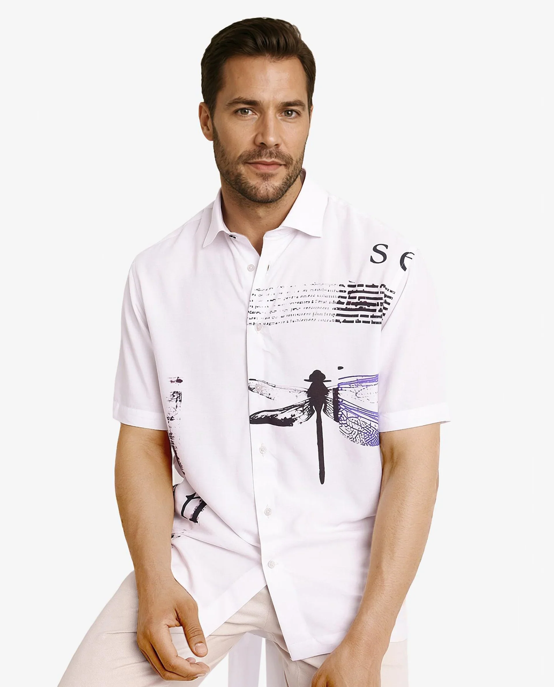 Rare Rabbit Men's Drago White Cotton Printed Boxy Fit Half Sleeve Collared Shirt - Image 7