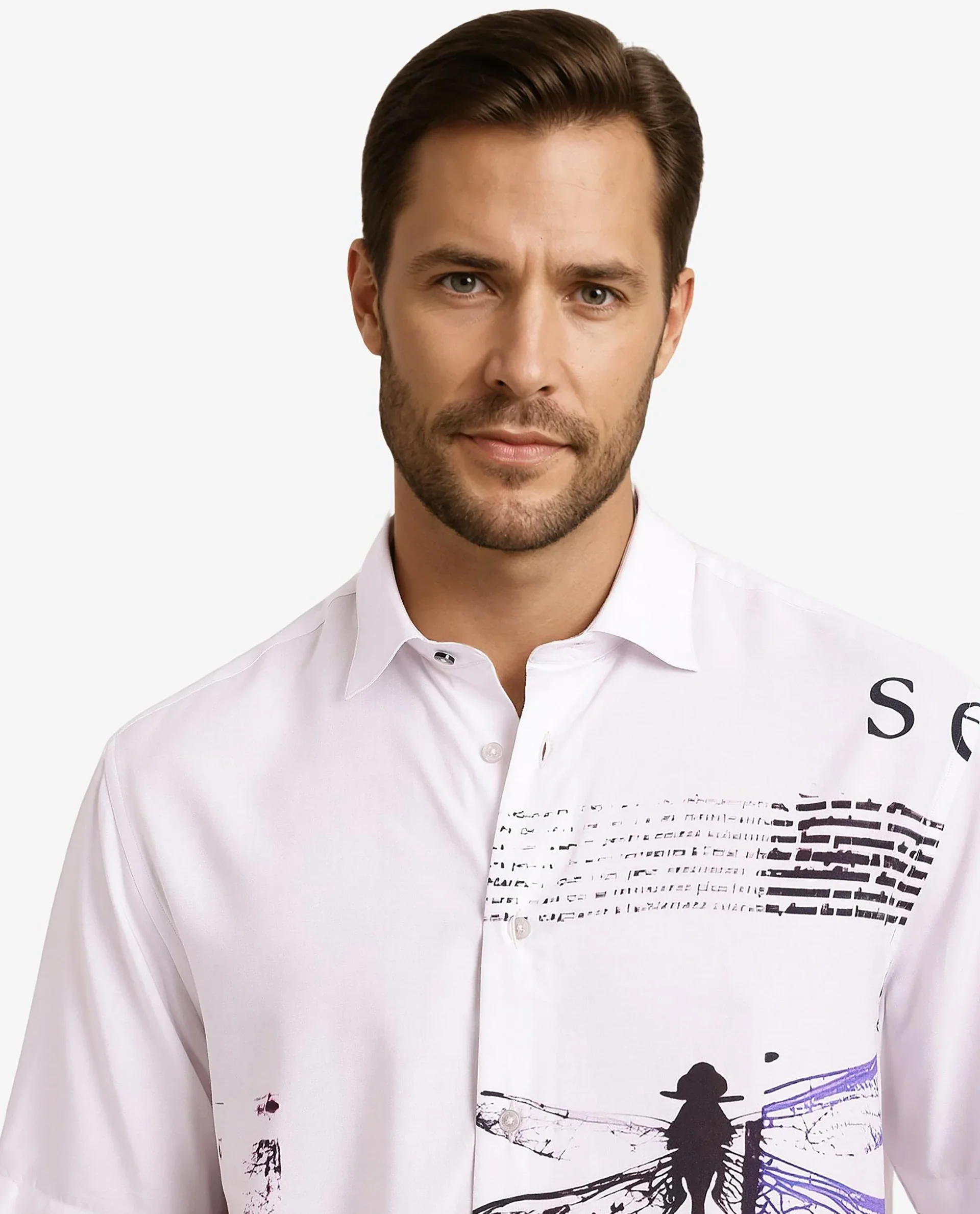 Rare Rabbit Men's Drago White Cotton Printed Boxy Fit Half Sleeve Collared Shirt - Image 8