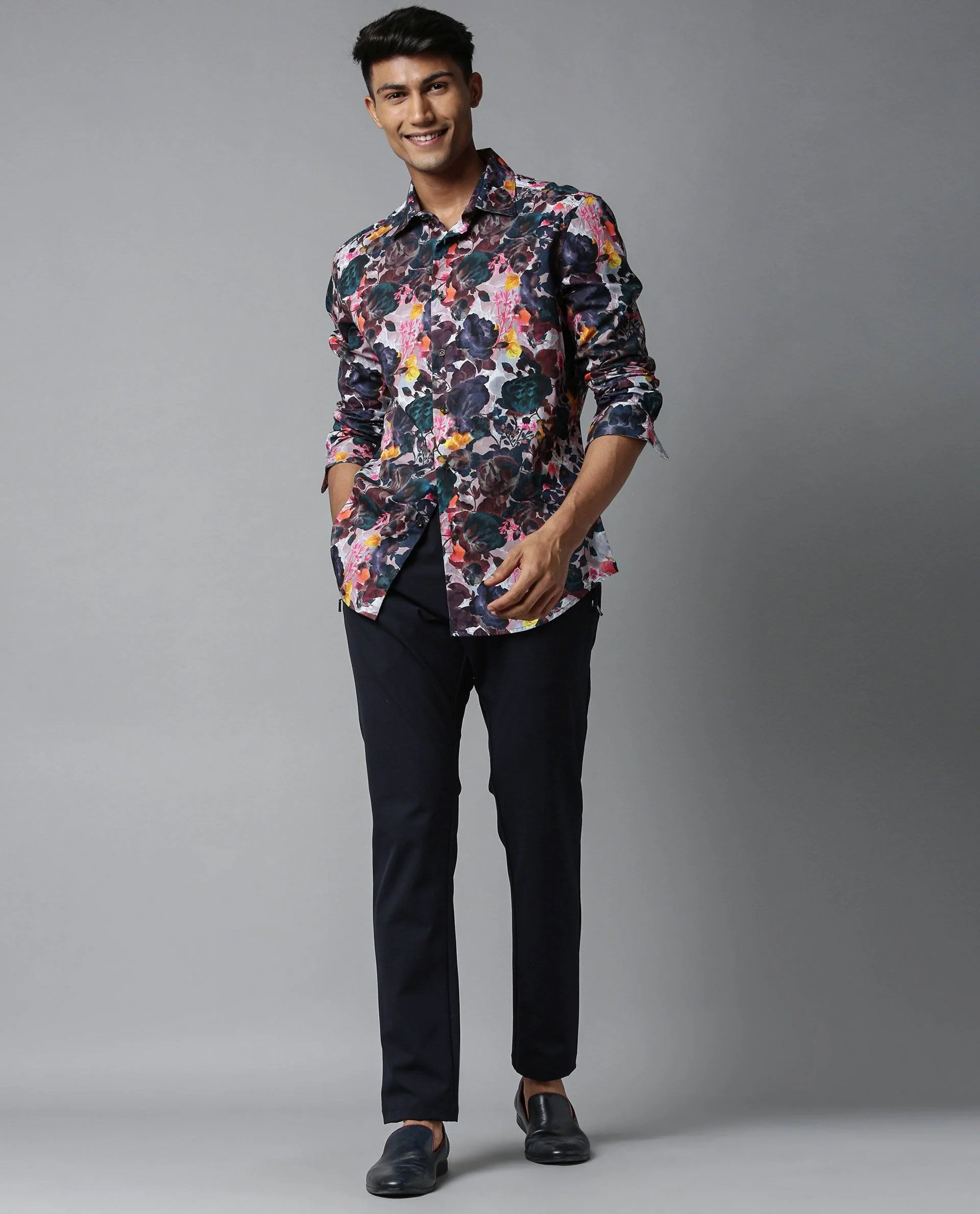 Rare Rabbit Men's Drakee White Cotton Floral Print Regular Fit Full Sleeve Collared Shirt - Image 2