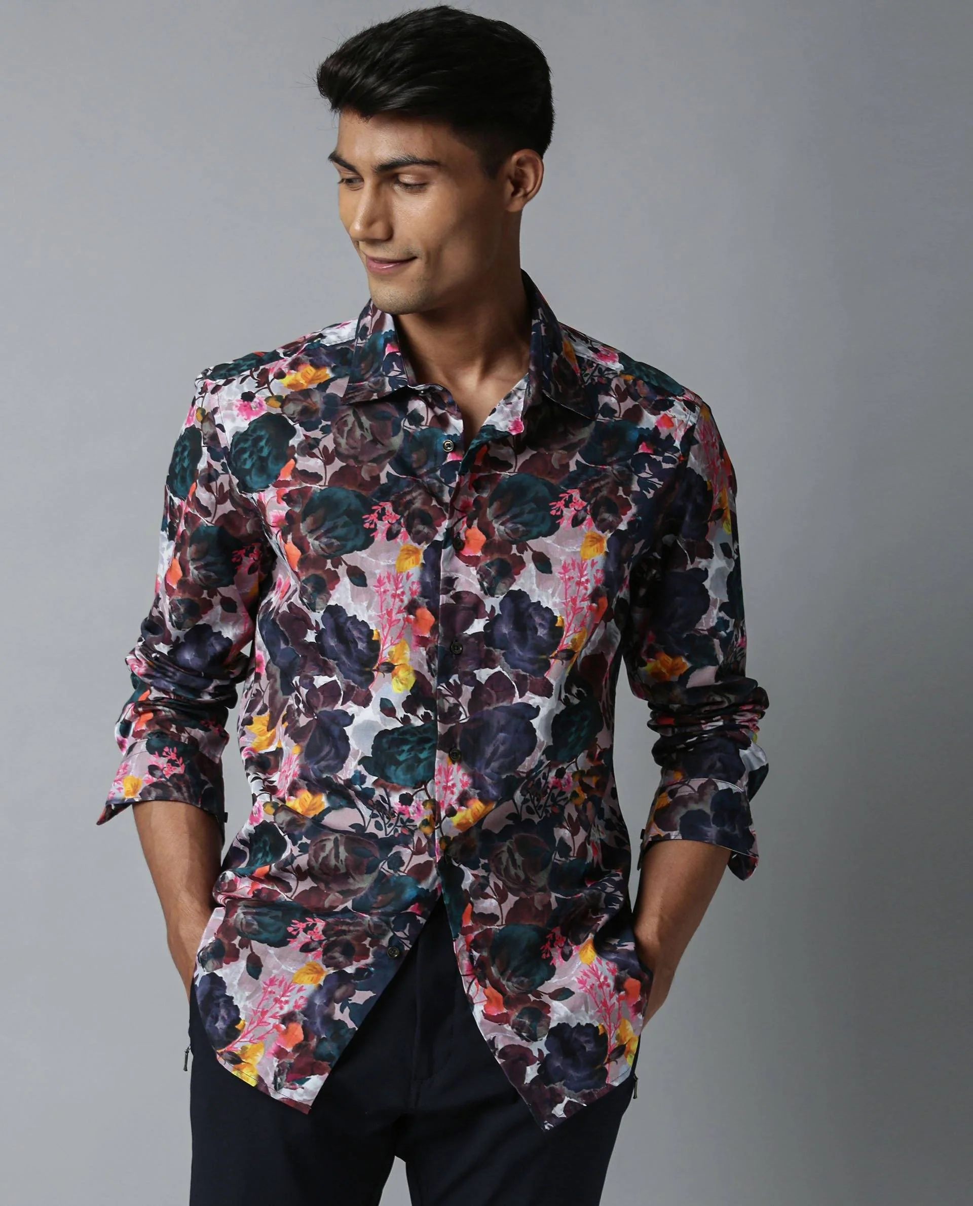 Rare Rabbit Men's Drakee White Cotton Floral Print Regular Fit Full Sleeve Collared Shirt - Image 3