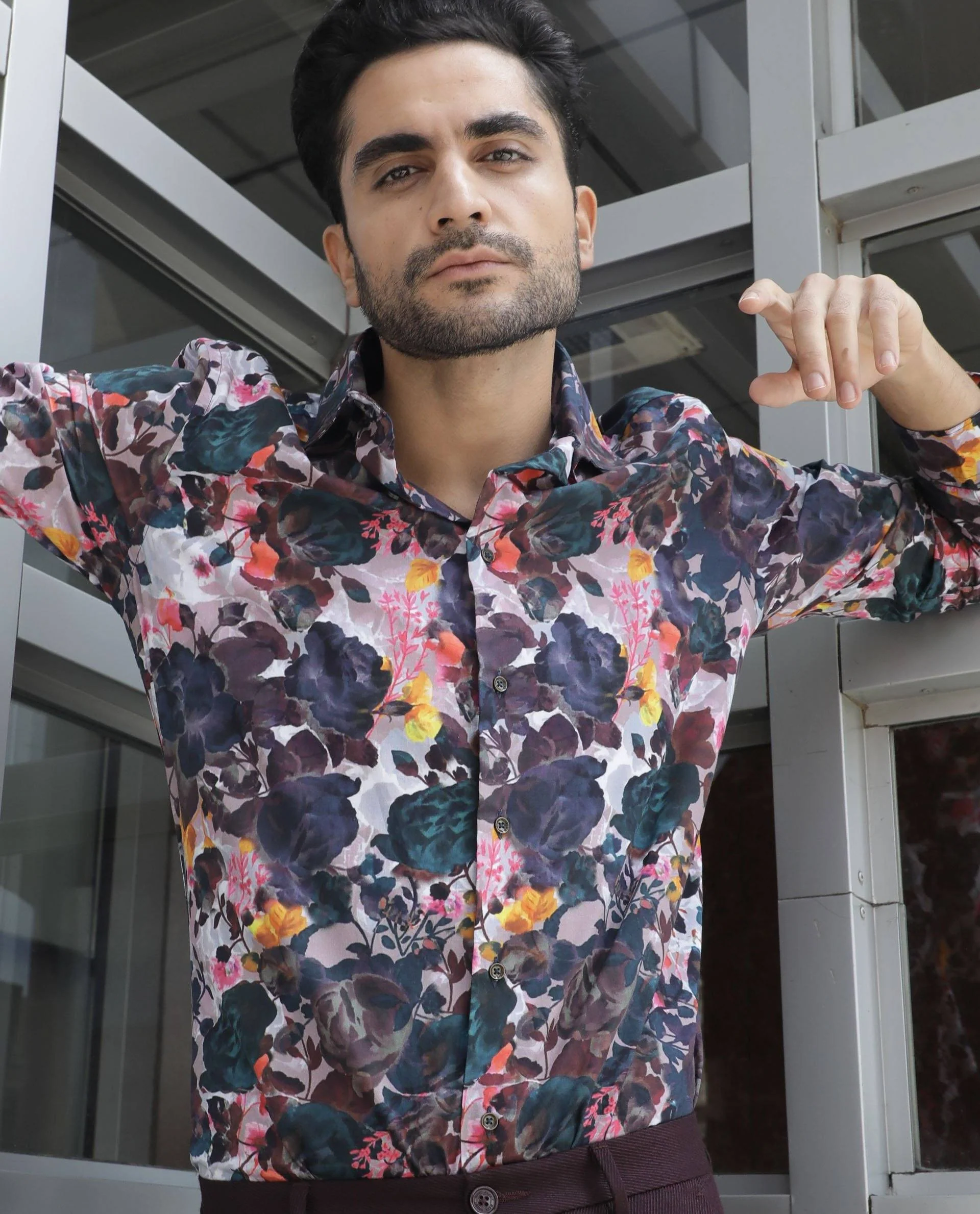 Rare Rabbit Men's Drakee White Cotton Floral Print Regular Fit Full Sleeve Collared Shirt - Image 4