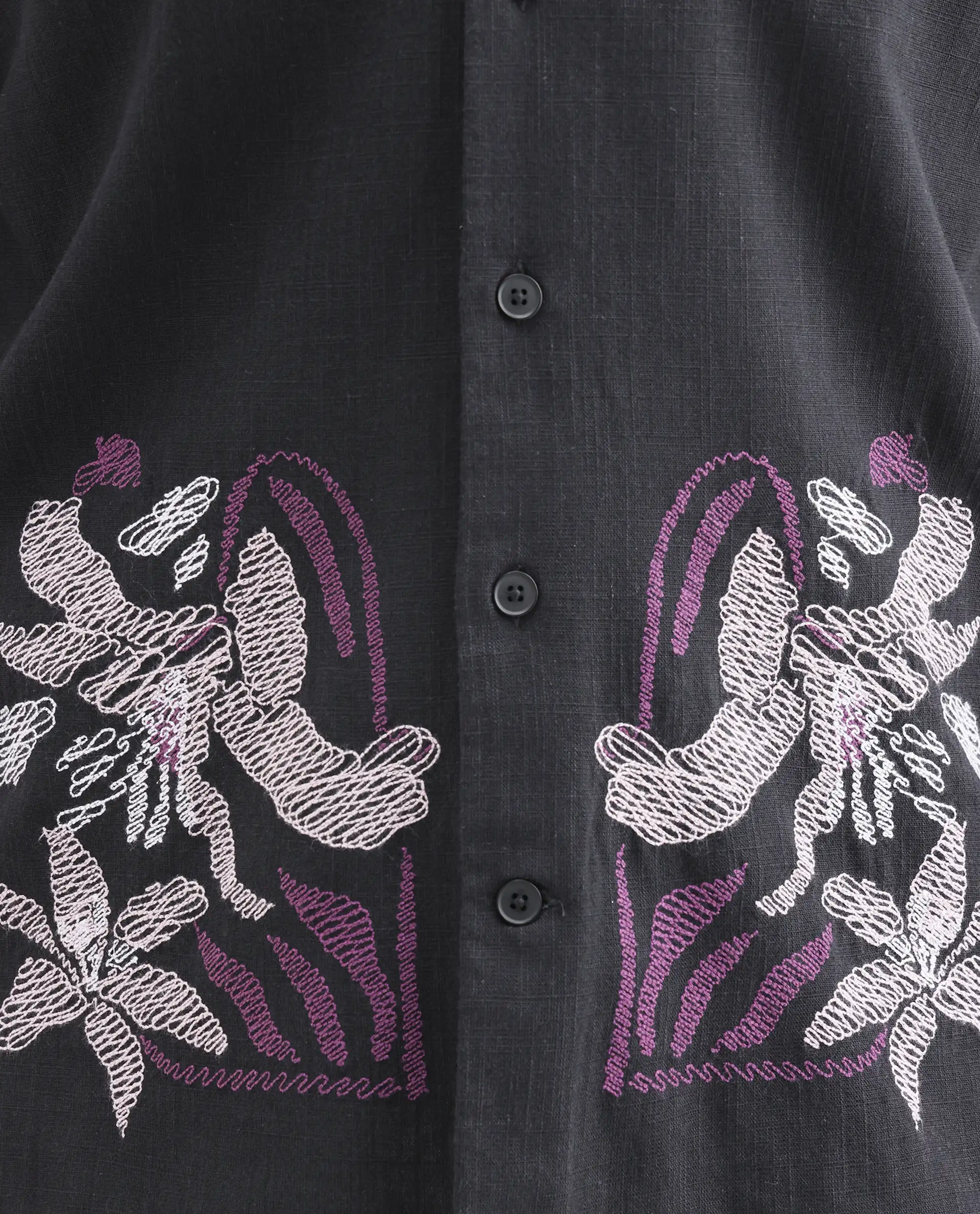 Rare Rabbit Men's Dran Black Cotton Blend Fabric Half Sleeve Spread Collar Regular Fit Embroidered Shirt - Image 3