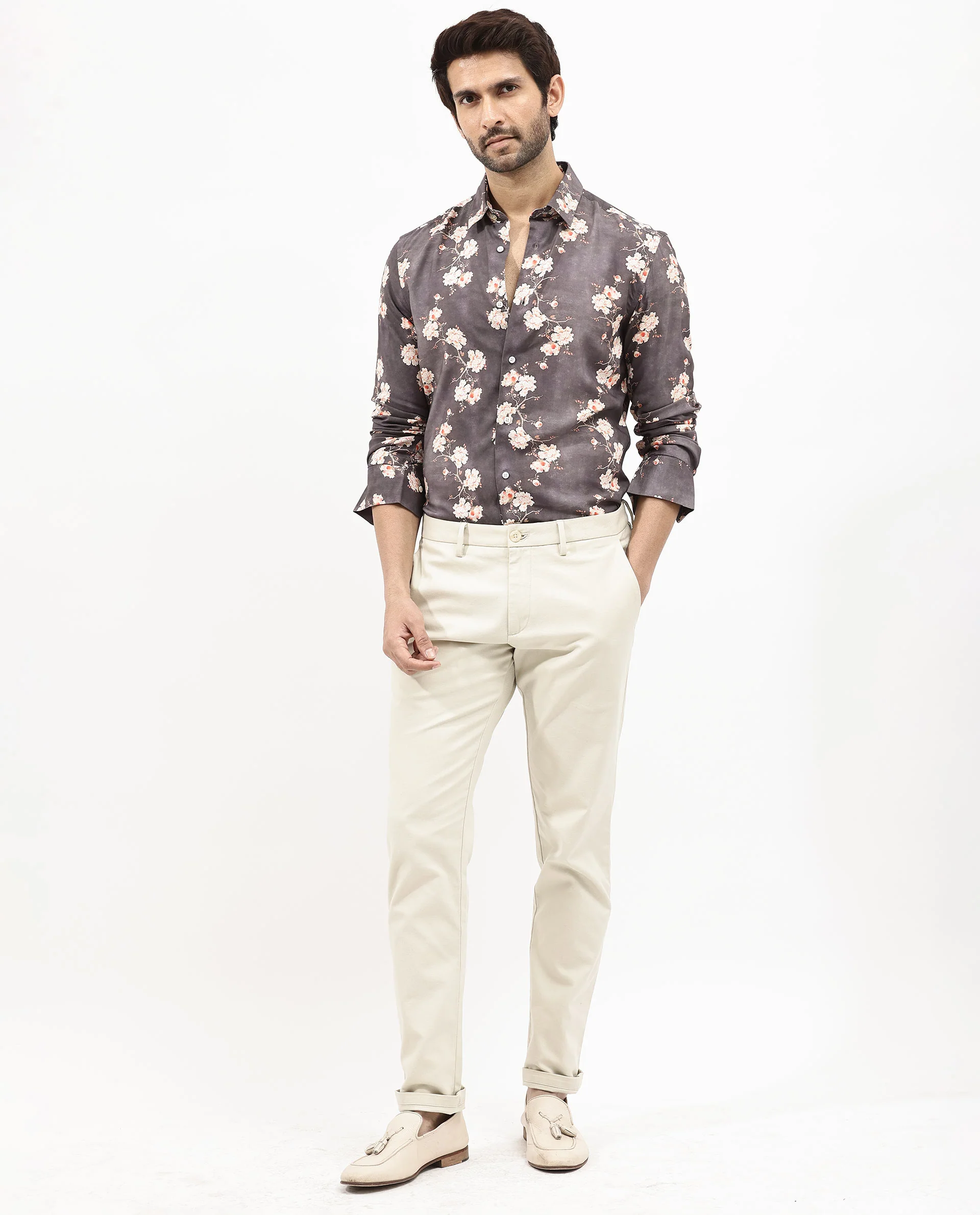 Rare Rabbit Men's Drang Dark Brown Viscose Floral Print Regular Fit Full Sleeve Collared Shirt - Image 2