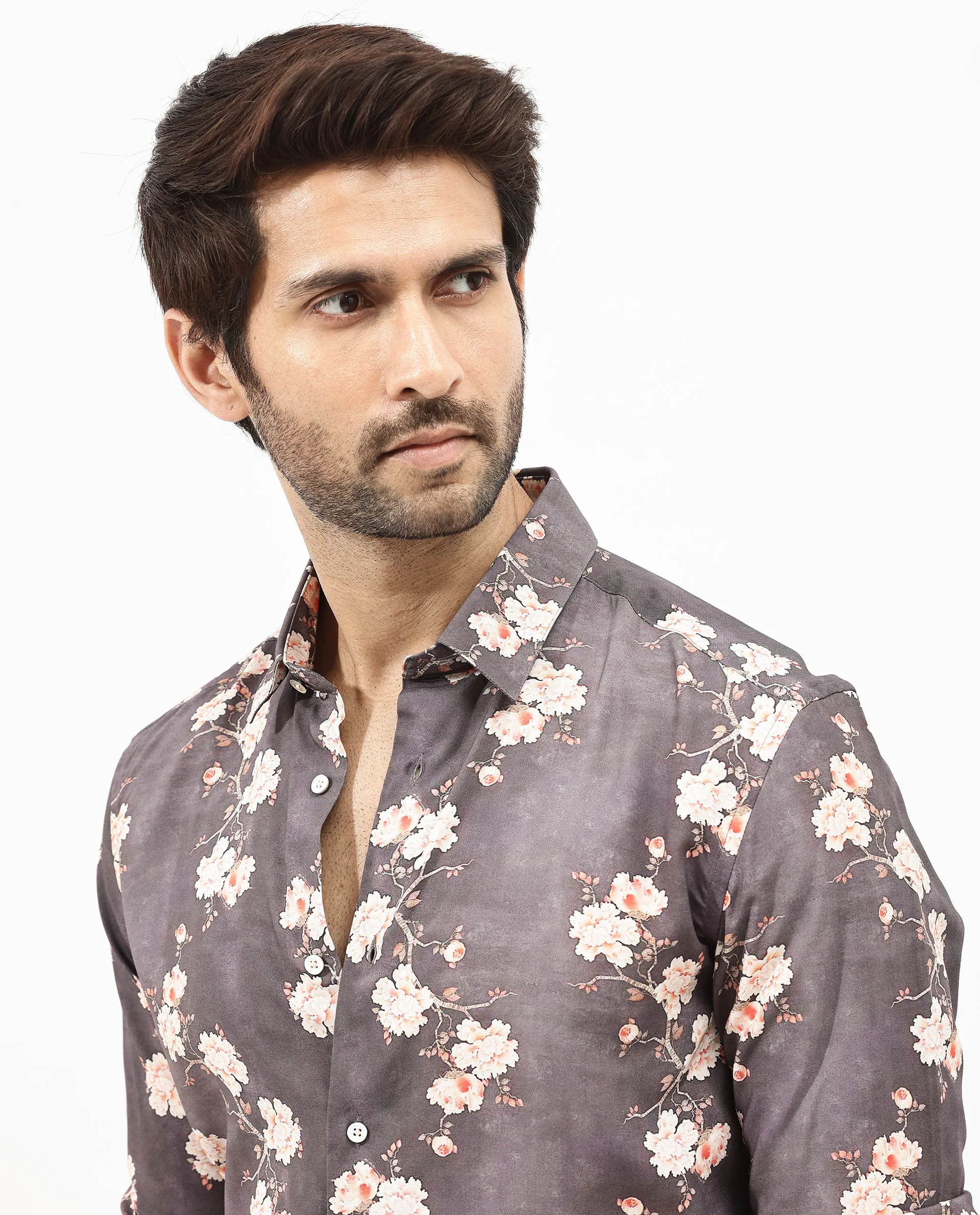 Rare Rabbit Men's Drang Dark Brown Viscose Floral Print Regular Fit Full Sleeve Collared Shirt - Image 5