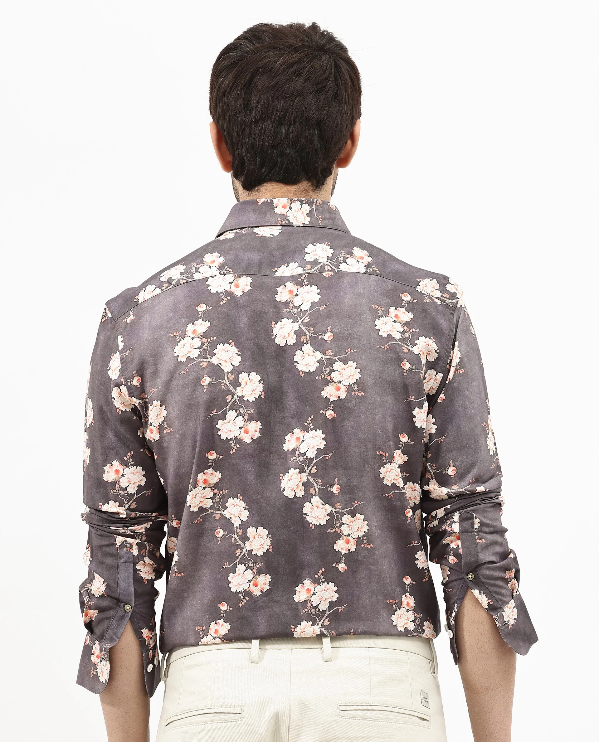 Rare Rabbit Men's Drang Dark Brown Viscose Floral Print Regular Fit Full Sleeve Collared Shirt - Image 6