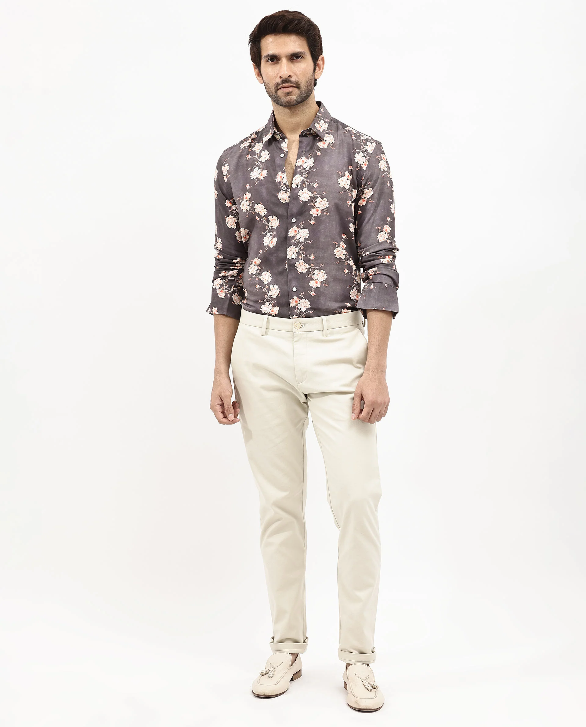 Rare Rabbit Men's Drang Dark Brown Viscose Floral Print Regular Fit Full Sleeve Collared Shirt - Image 9