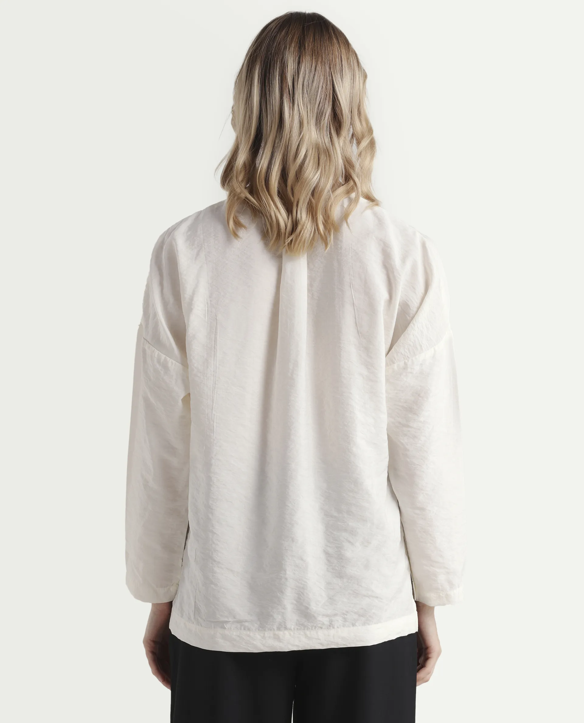 Rareism Women's Drap Off White Nylon Blend Lapel Neck Plain Relaxed Fit Top - Image 7