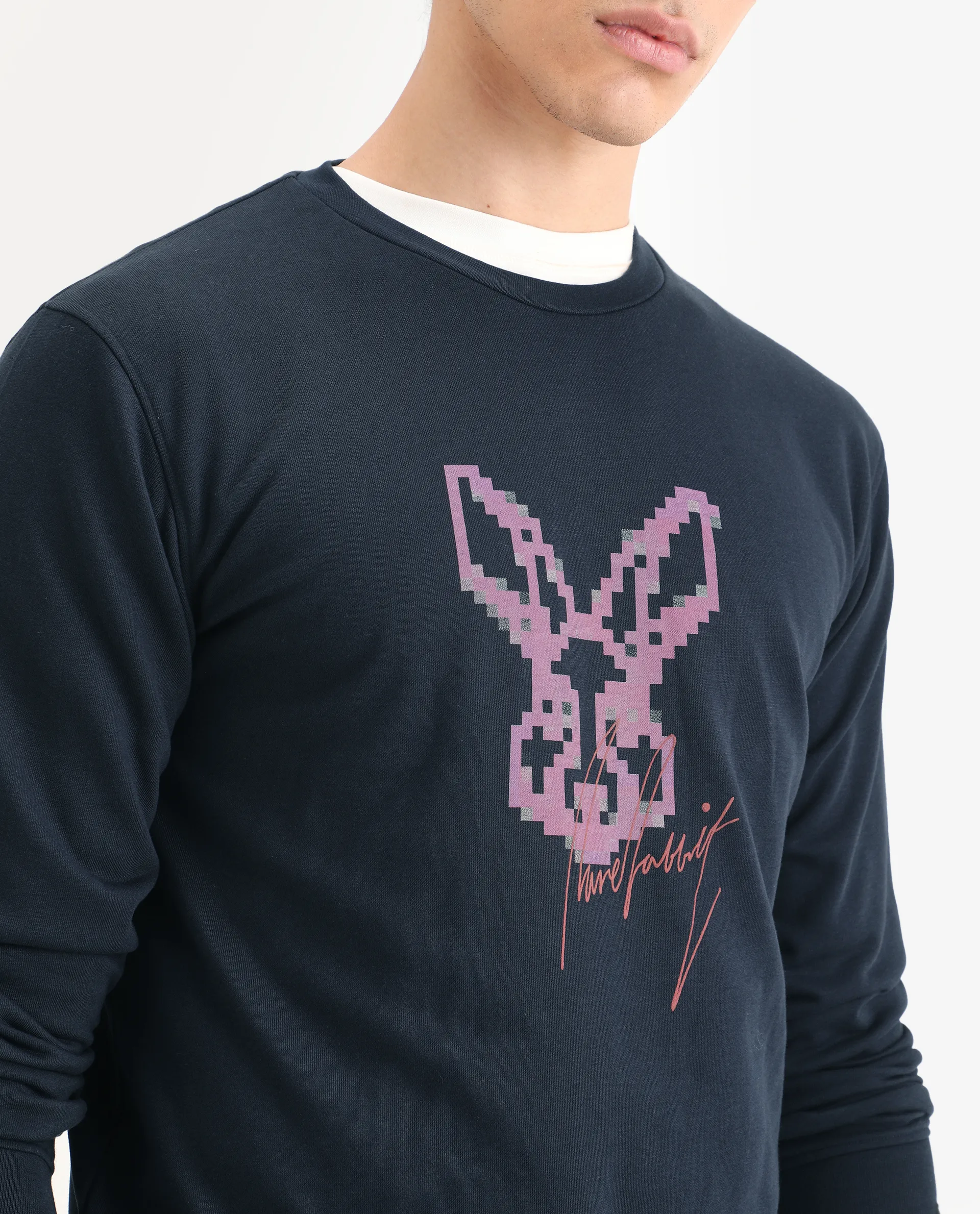 Rare Rabbit Men's Drato Navy Cotton Graphic Print Regular Fit Full Sleeve Crew Neck Sweatshirt - Image 4