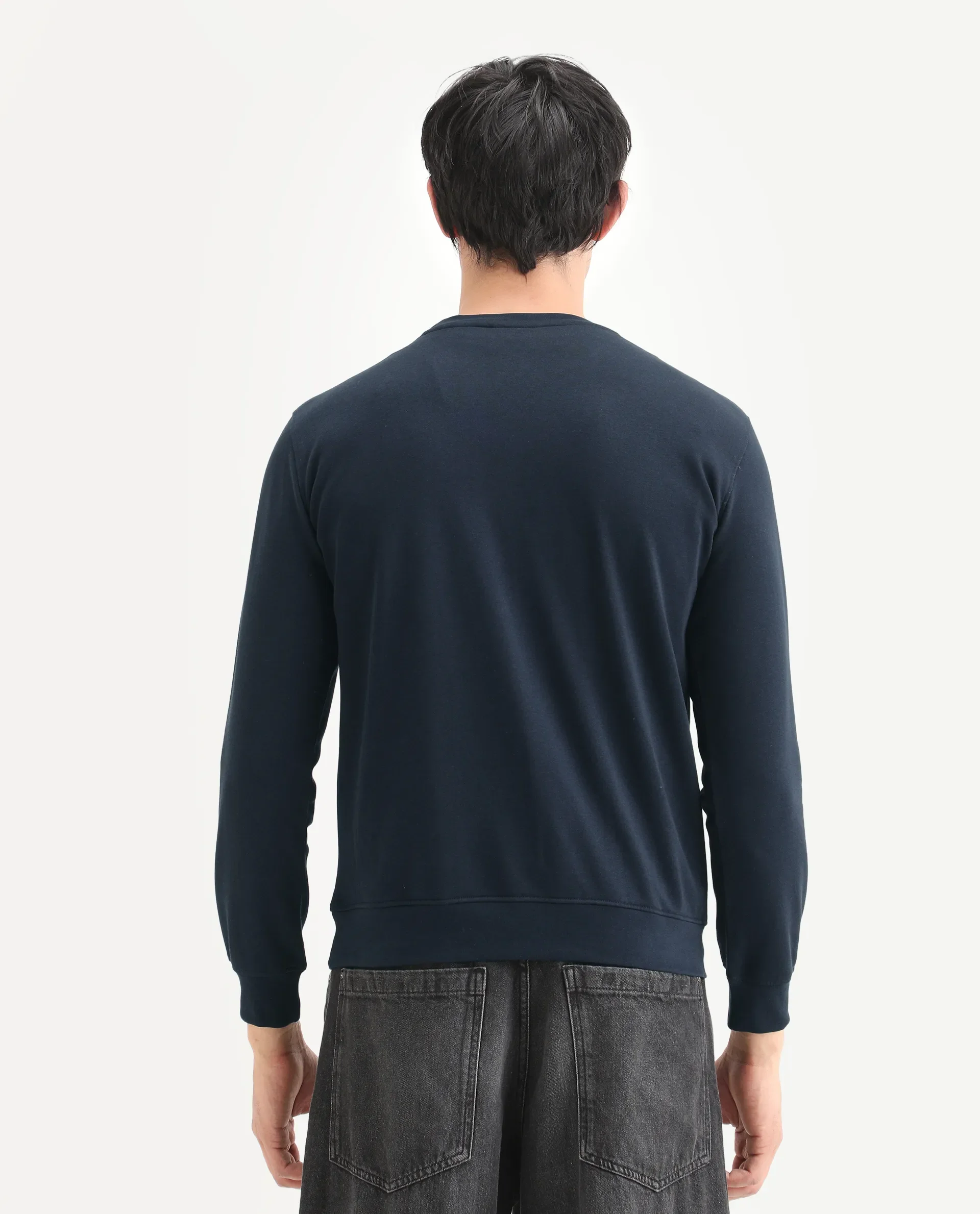 Rare Rabbit Men's Drato Navy Cotton Graphic Print Regular Fit Full Sleeve Crew Neck Sweatshirt - Image 7