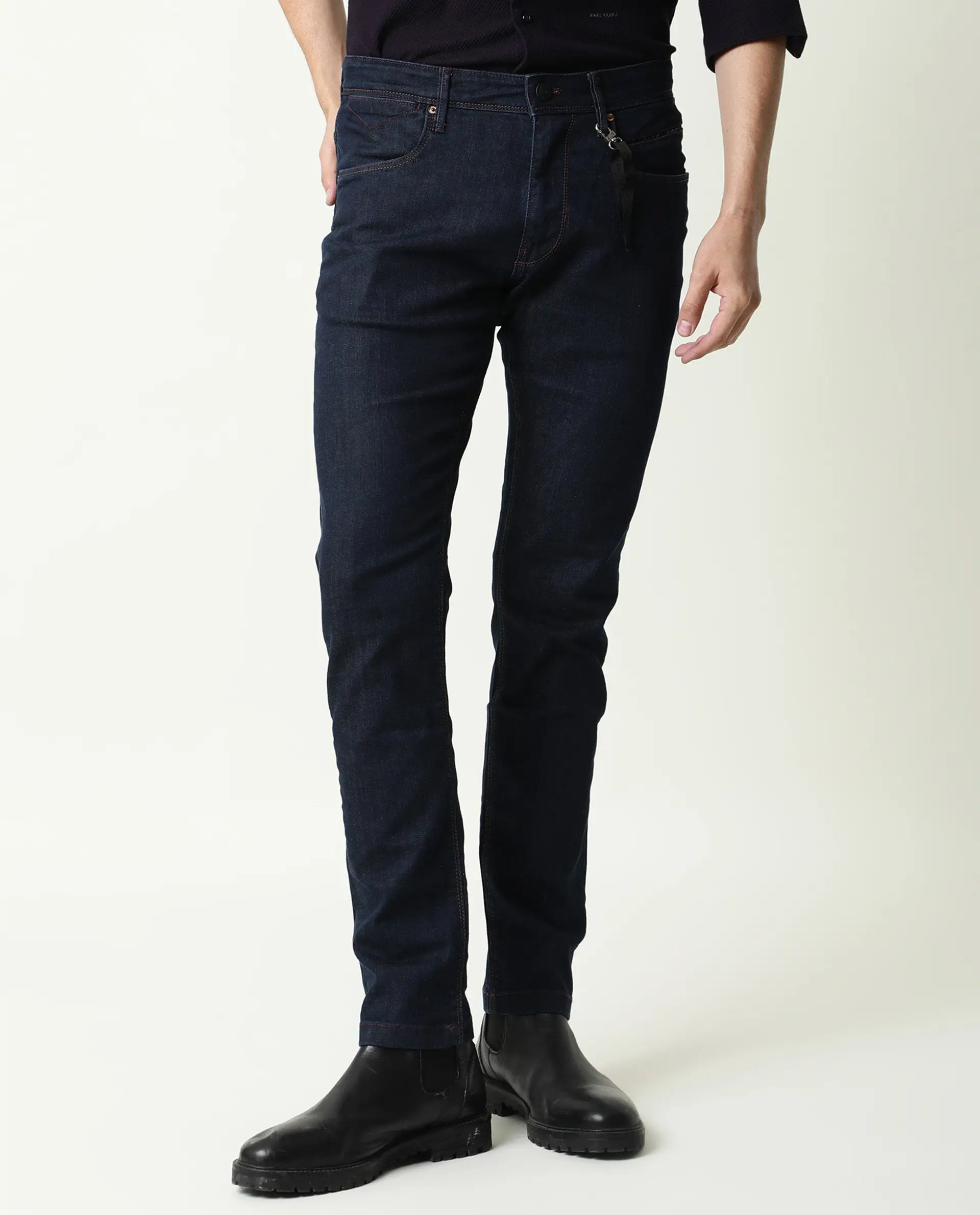 Rare Rabbit Men's Dratt-2 Navy Cotton Plain Hawk Slim Fit Jeans - Image 10