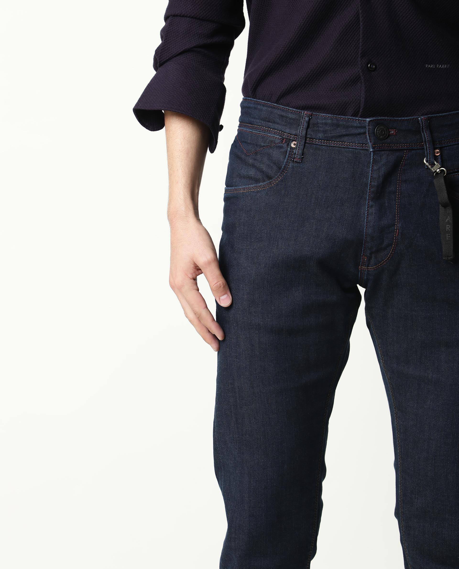 Rare Rabbit Men's Dratt-2 Navy Cotton Plain Hawk Slim Fit Jeans - Image 2