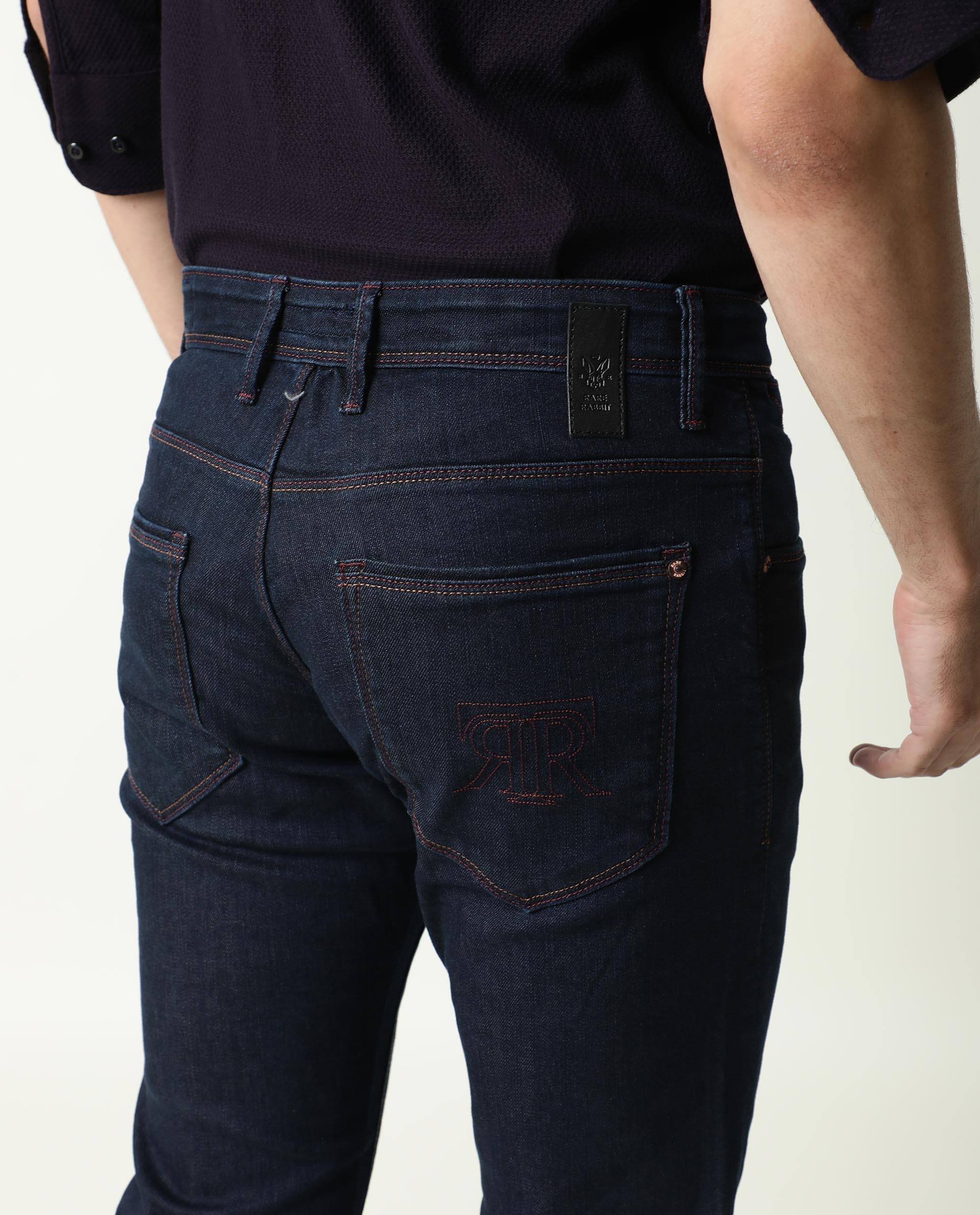 Rare Rabbit Men's Dratt-2 Navy Cotton Plain Hawk Slim Fit Jeans - Image 4