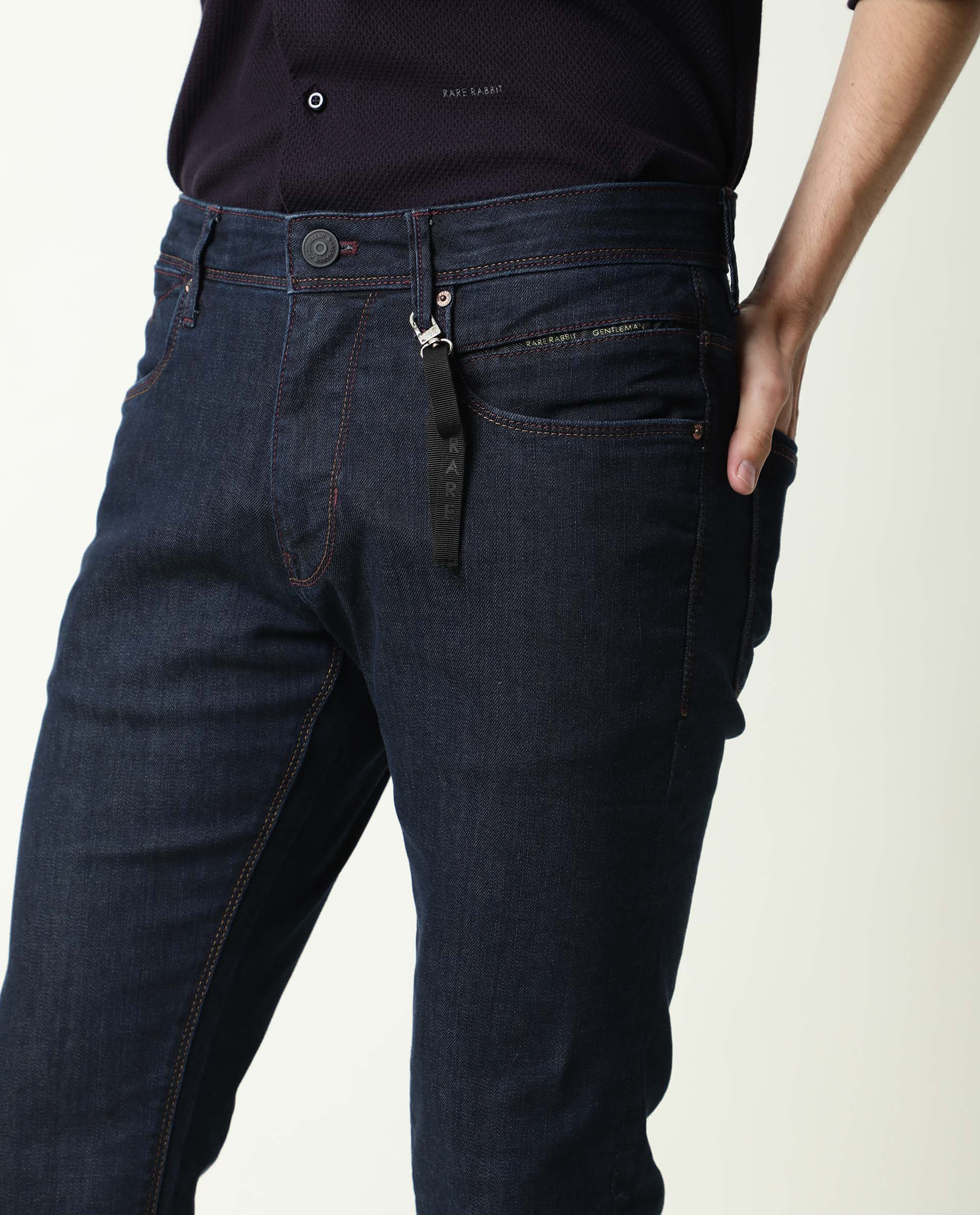 Rare Rabbit Men's Dratt-2 Navy Cotton Plain Hawk Slim Fit Jeans - Image 5