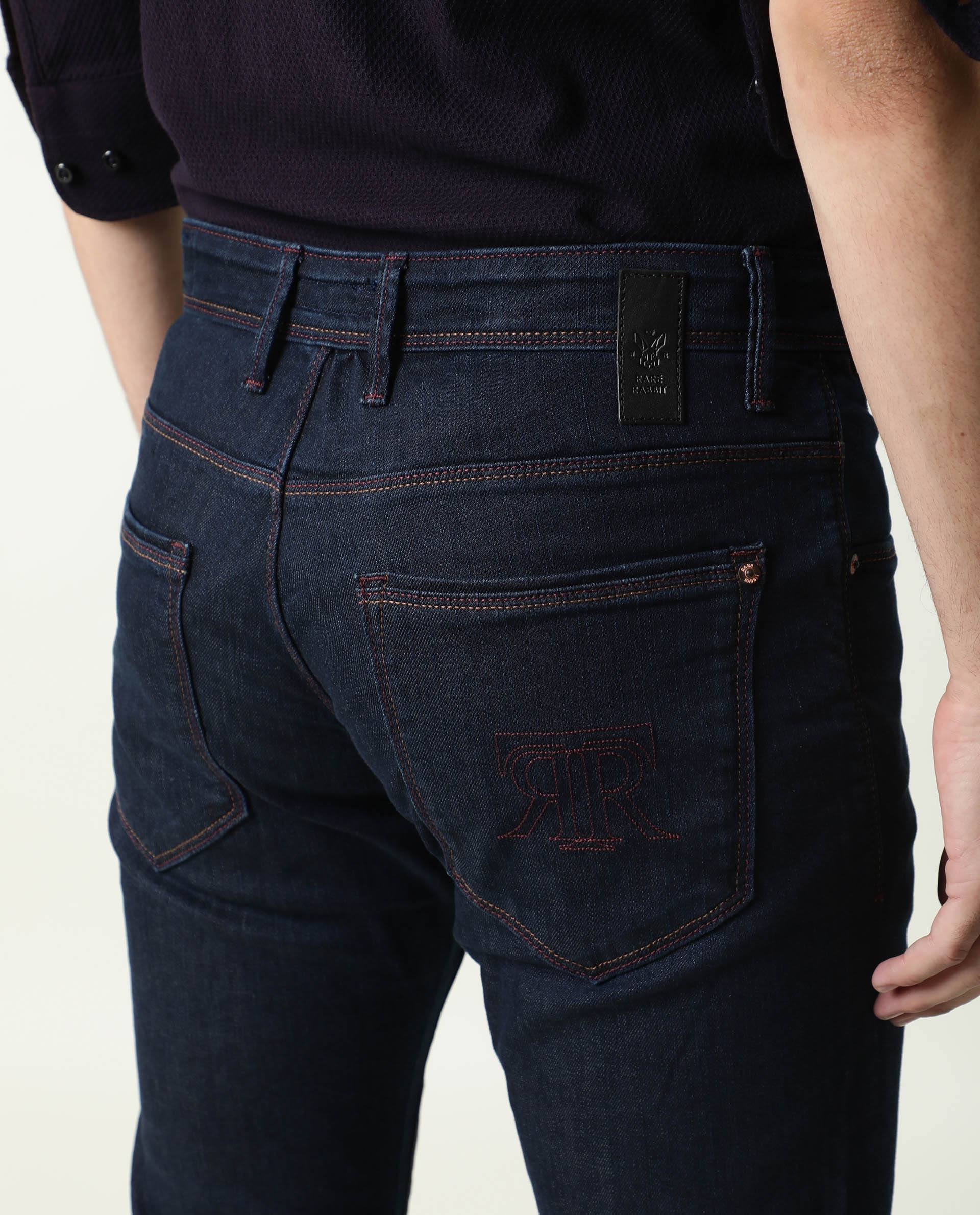 Rare Rabbit Men's Dratt-2 Navy Cotton Plain Hawk Slim Fit Jeans - Image 6