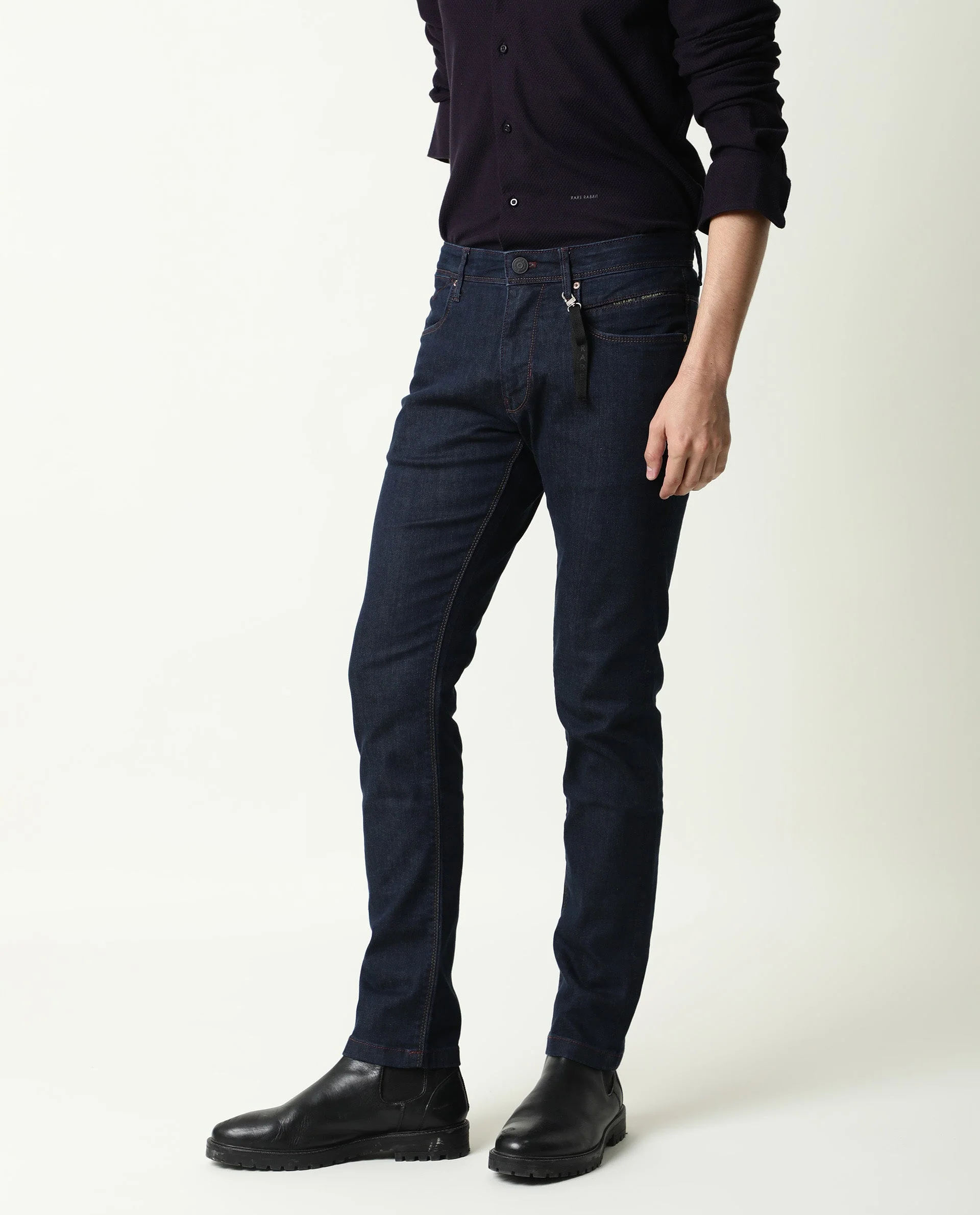 Rare Rabbit Men's Dratt-2 Navy Cotton Plain Hawk Slim Fit Jeans - Image 7