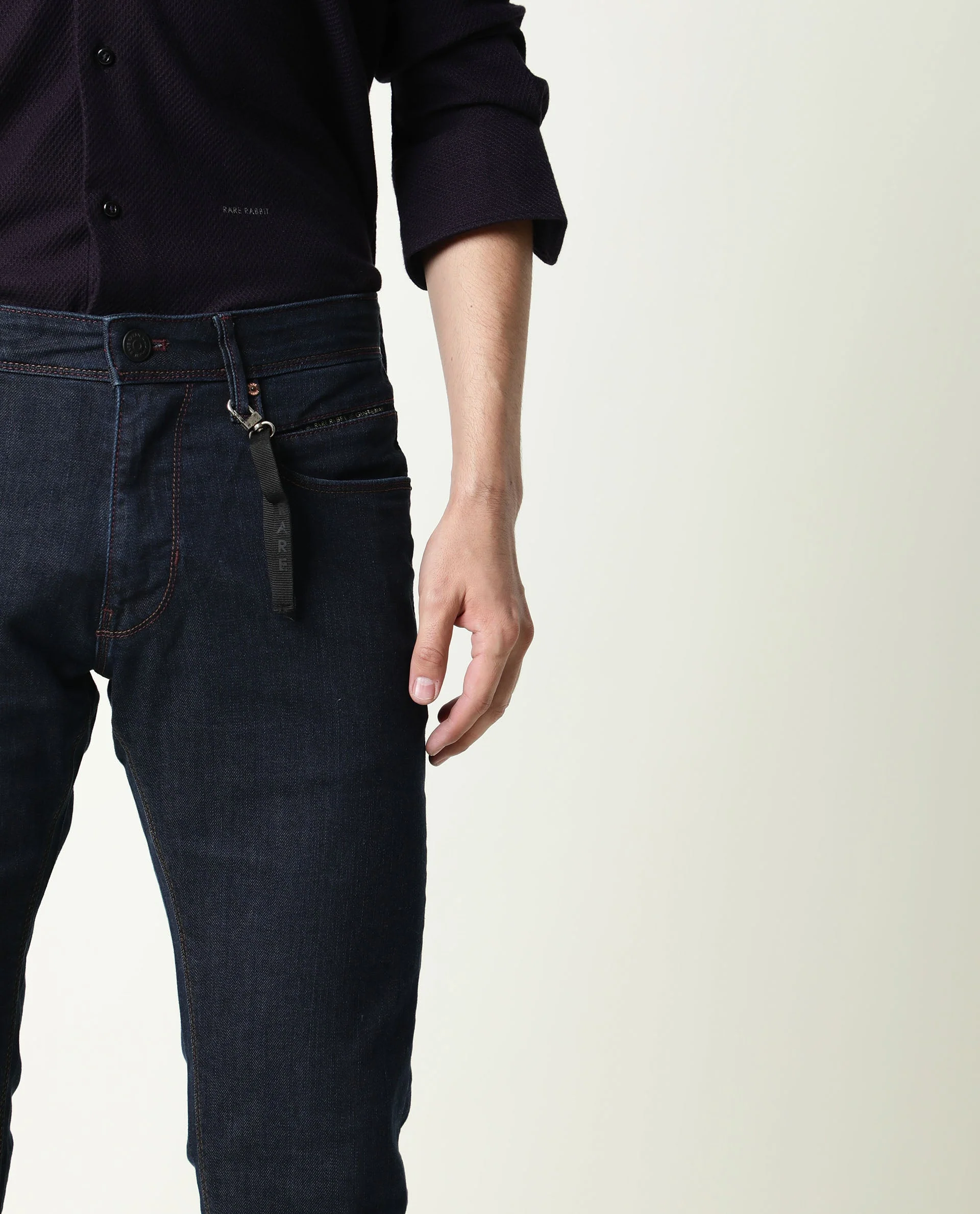 Rare Rabbit Men's Dratt-2 Navy Cotton Plain Hawk Slim Fit Jeans - Image 8