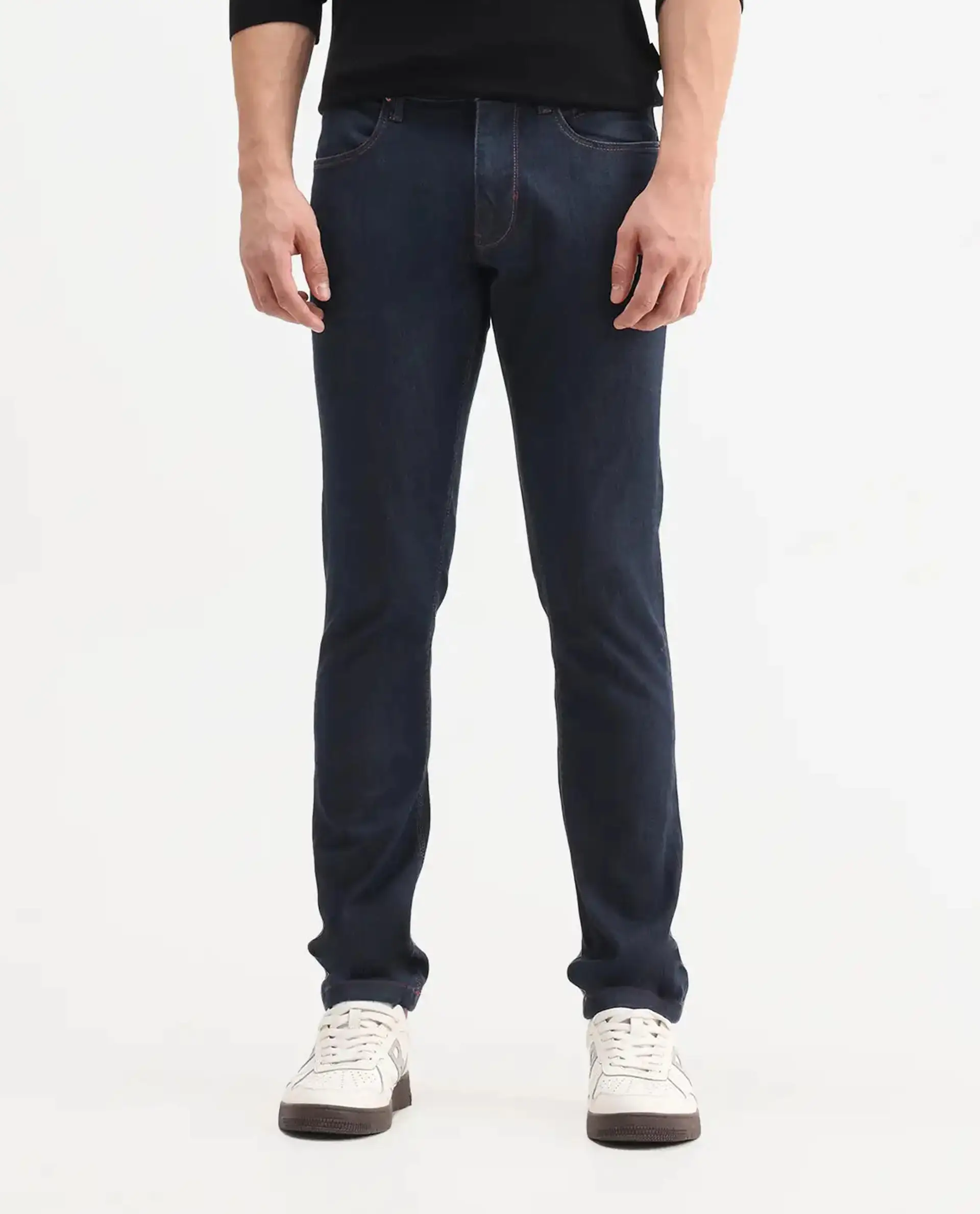 Rare Rabbit Men's Dratt Navy Cotton Plain Hawk Slim Fit Jeans - Image 10