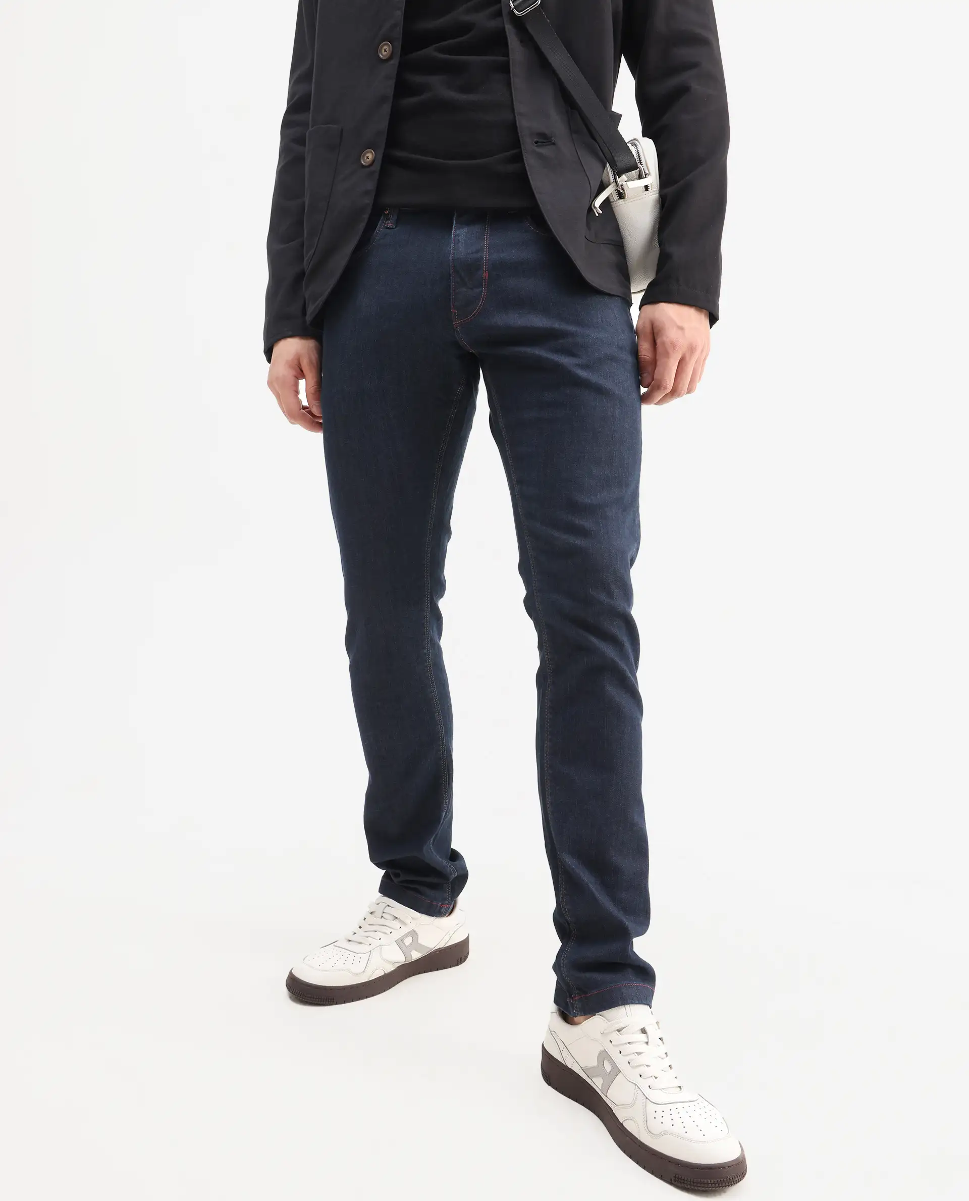 Rare Rabbit Men's Dratt Navy Cotton Plain Hawk Slim Fit Jeans - Image 2