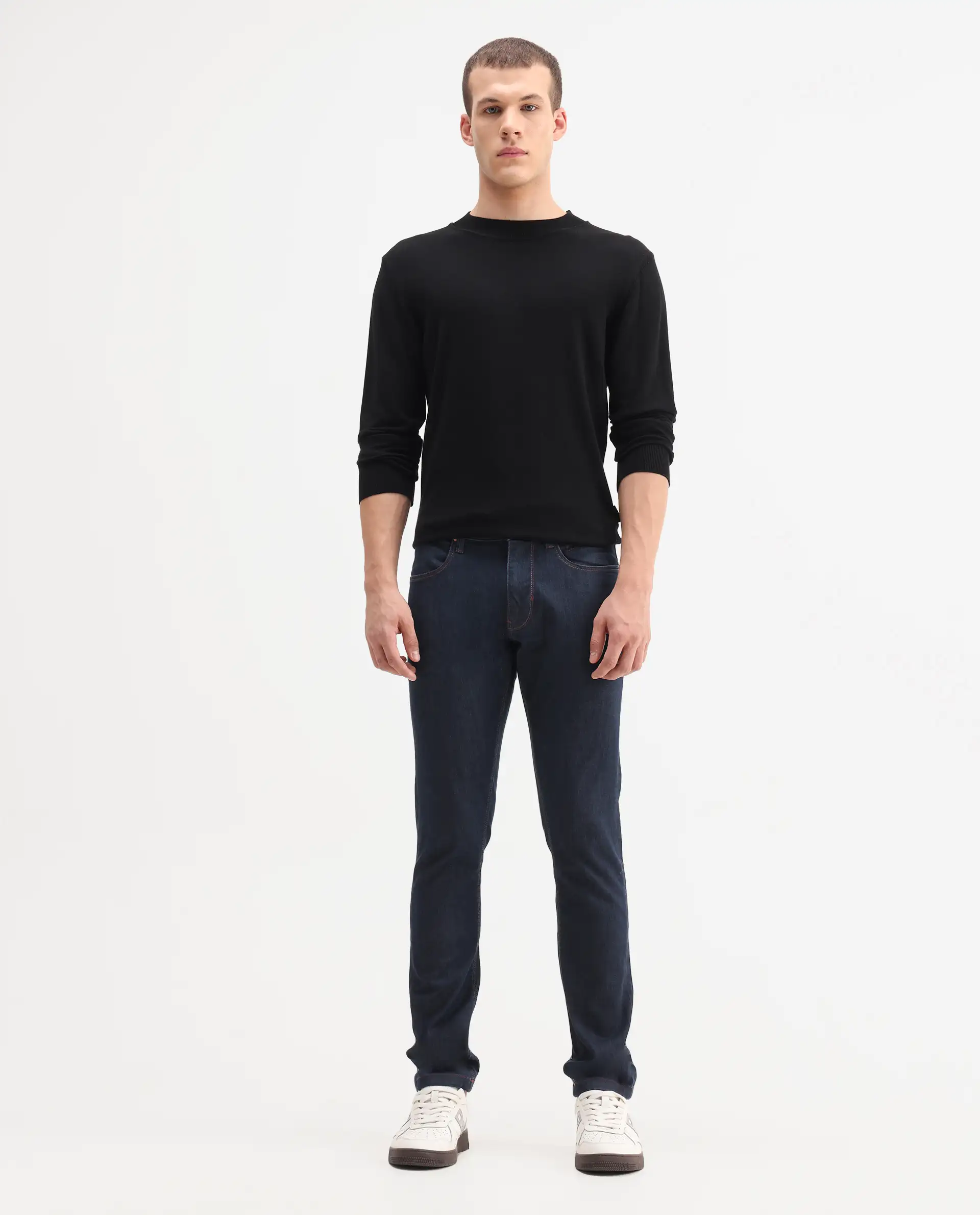 Rare Rabbit Men's Dratt Navy Cotton Plain Hawk Slim Fit Jeans - Image 3