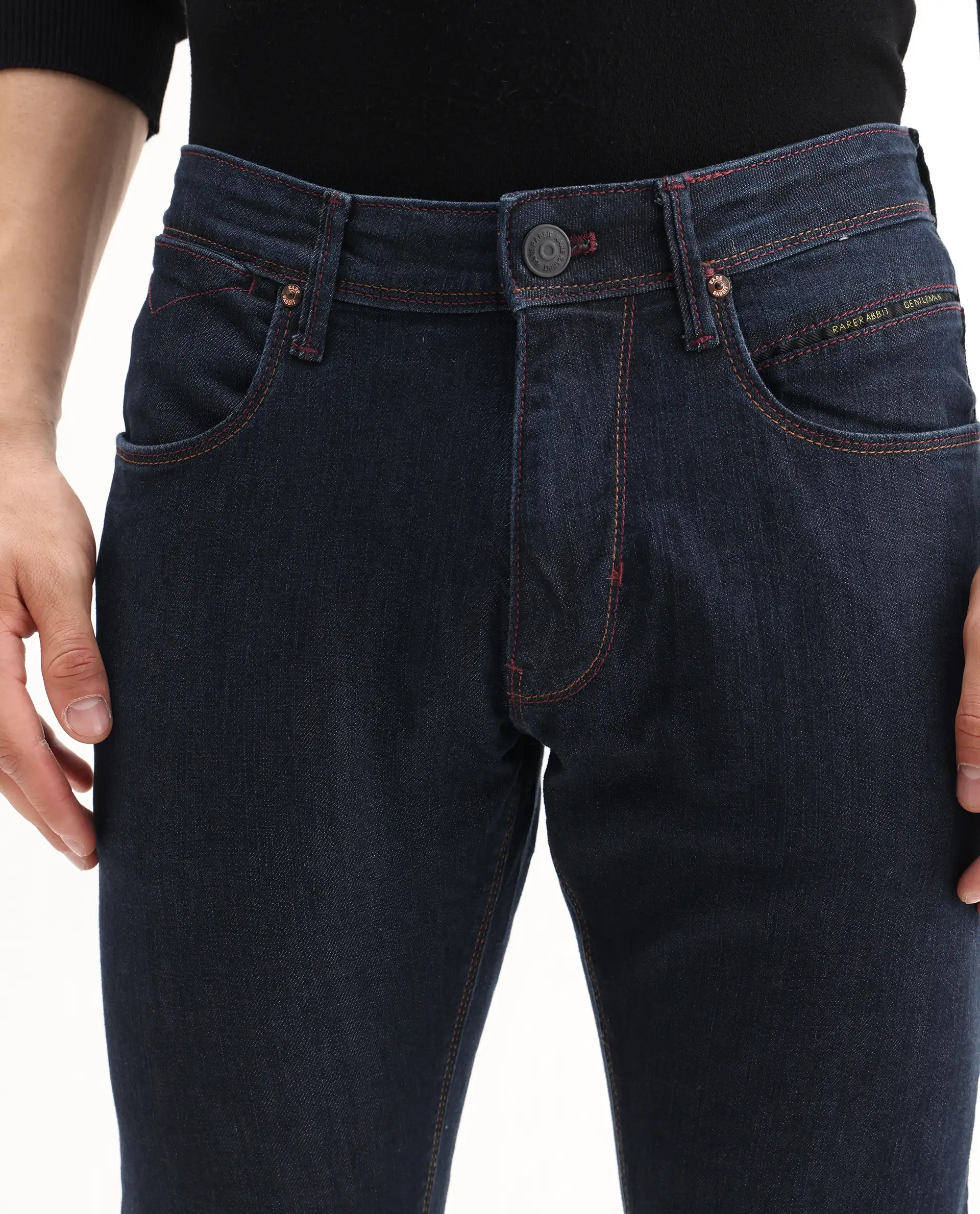 Rare Rabbit Men's Dratt Navy Cotton Plain Hawk Slim Fit Jeans - Image 4