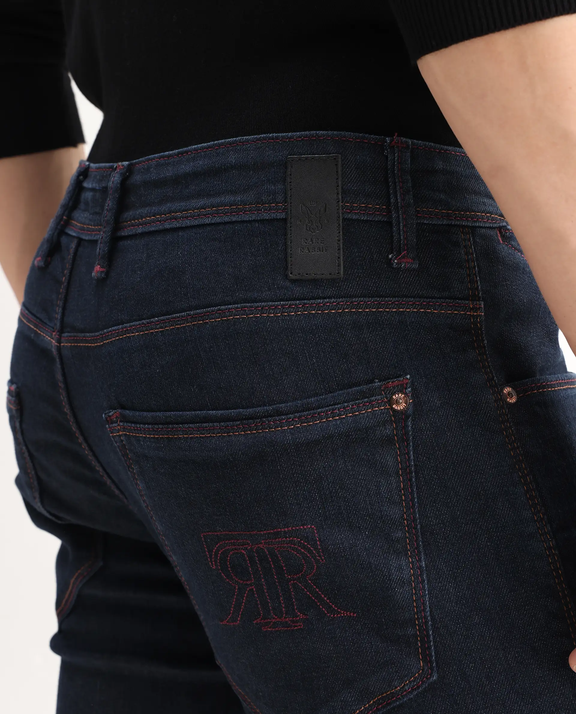 Rare Rabbit Men's Dratt Navy Cotton Plain Hawk Slim Fit Jeans - Image 6