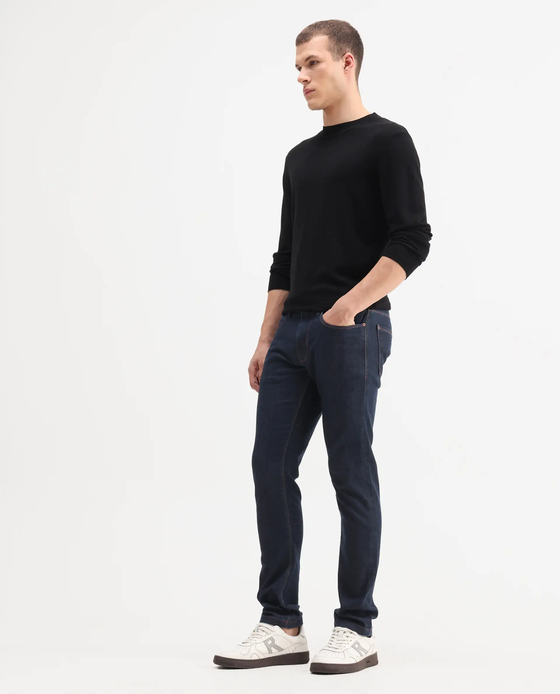 Rare Rabbit Men's Dratt Navy Cotton Plain Hawk Slim Fit Jeans - Image 8