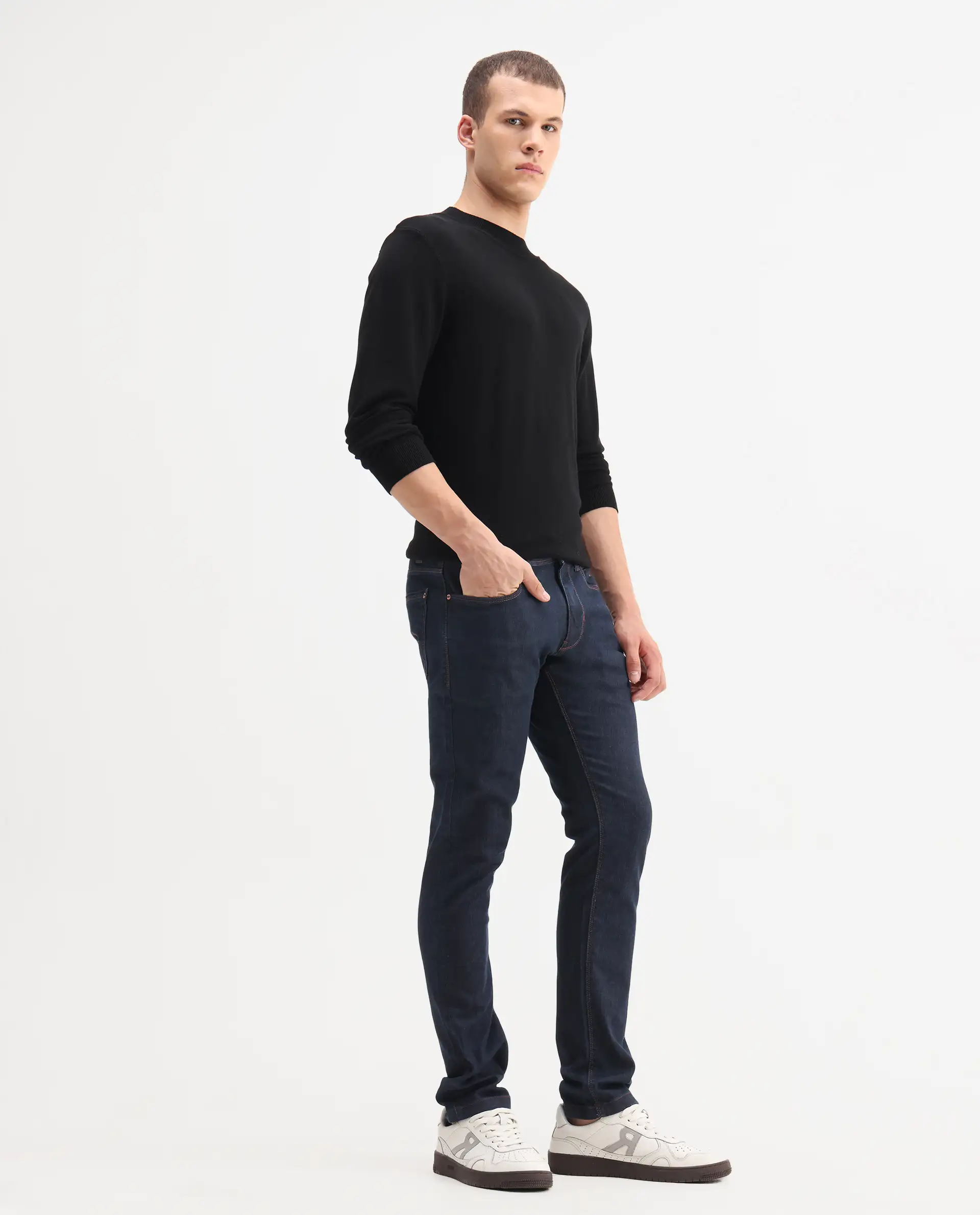 Rare Rabbit Men's Dratt Navy Cotton Plain Hawk Slim Fit Jeans - Image 9