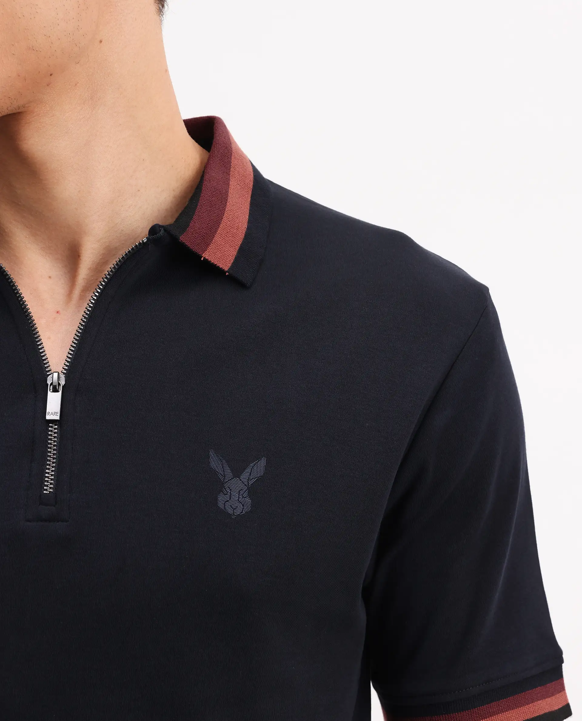 Rare Rabbit Men's Drax Navy Cotton Plain Regular Fit Half Sleeve Polo - Image 4