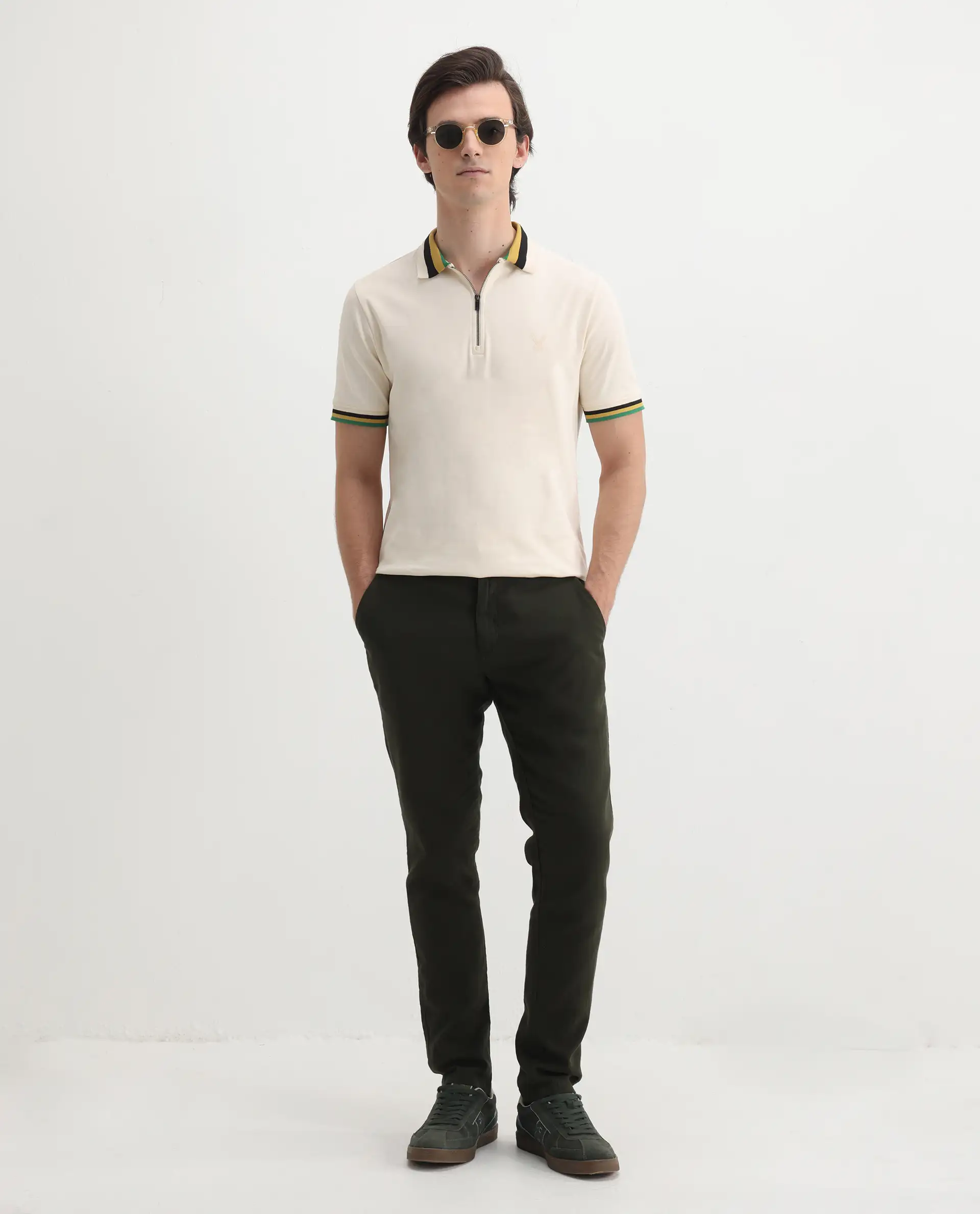 Rare Rabbit Men's Drax Off White Cotton Plain Regular Fit Half Sleeve Polo - Image 2