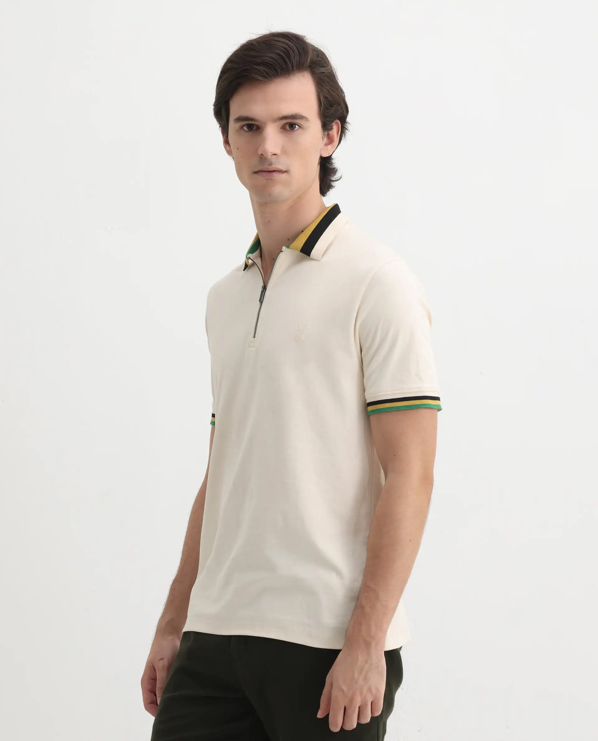 Rare Rabbit Men's Drax Off White Cotton Plain Regular Fit Half Sleeve Polo - Image 5