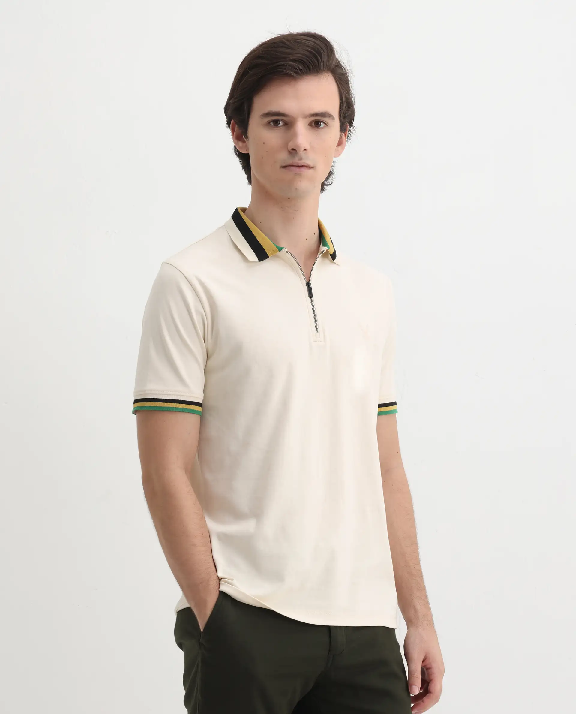 Rare Rabbit Men's Drax Off White Cotton Plain Regular Fit Half Sleeve Polo - Image 6