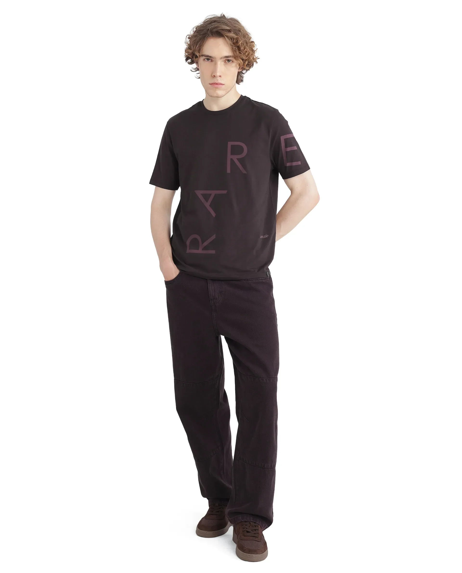 Rare Rabbit Men's Drax Dark Brown Cotton Blend Graphic Print Regular Fit Half Sleeve Crew Neck T-Shirt - Image 2