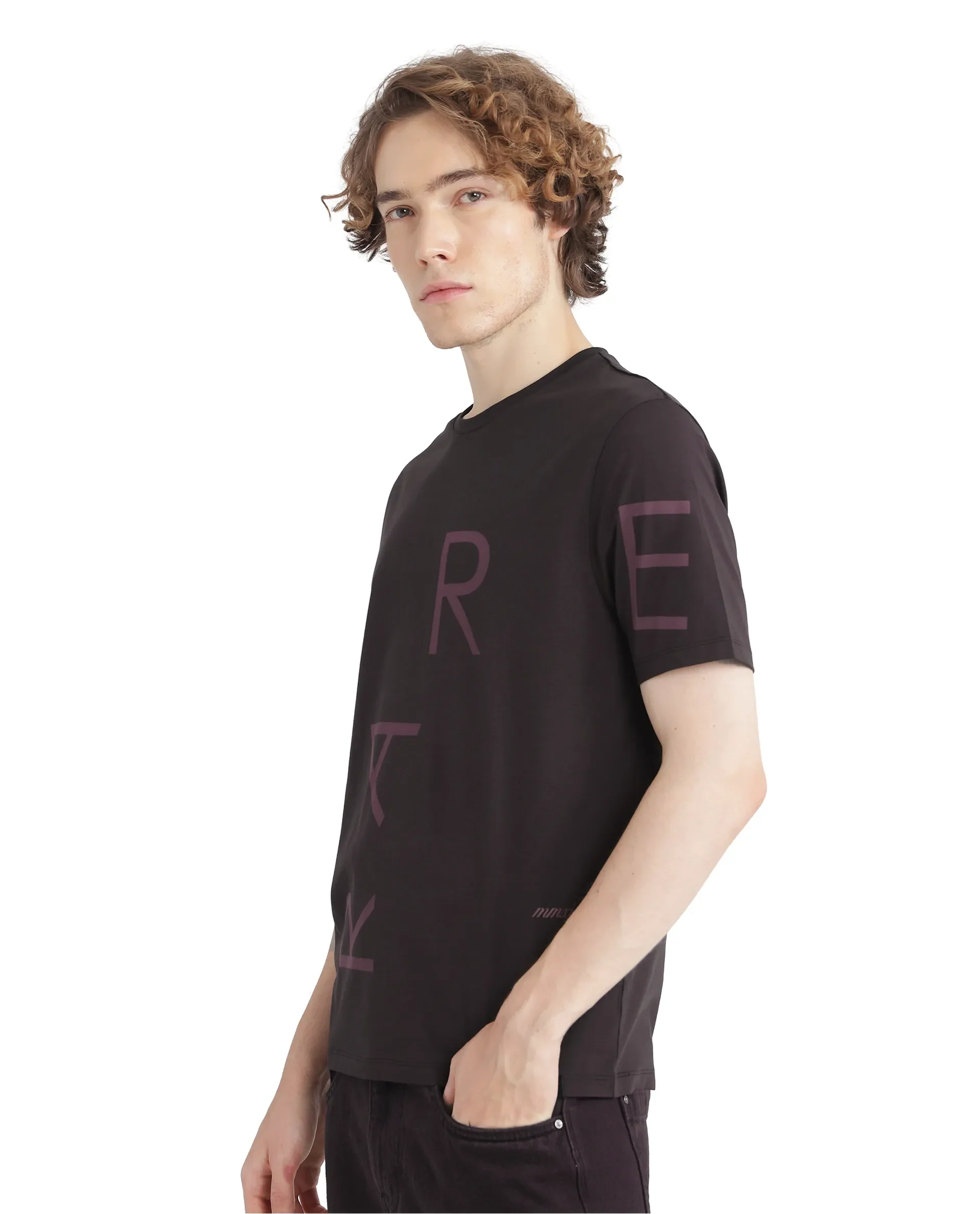 Rare Rabbit Men's Drax Dark Brown Cotton Blend Graphic Print Regular Fit Half Sleeve Crew Neck T-Shirt - Image 4