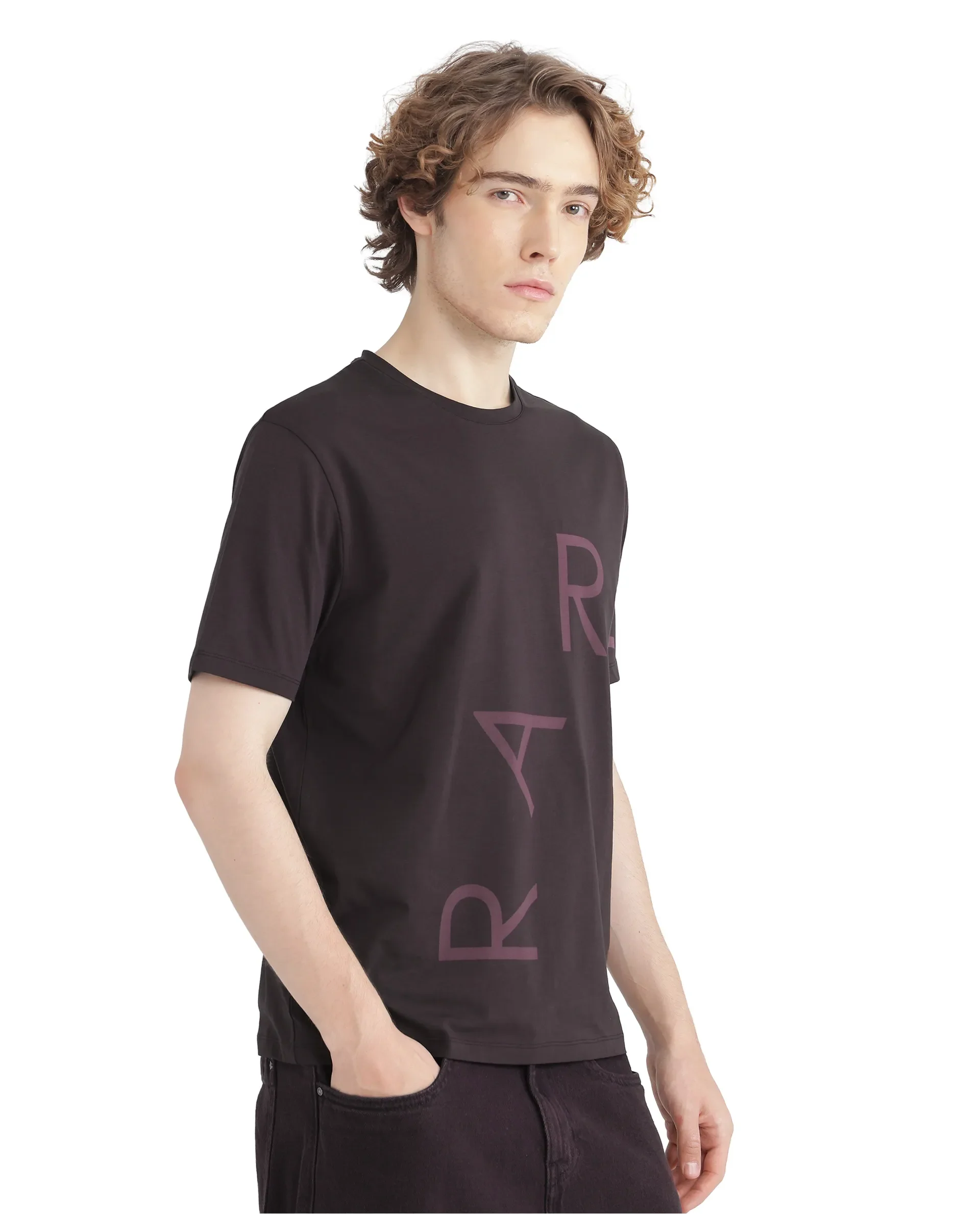 Rare Rabbit Men's Drax Dark Brown Cotton Blend Graphic Print Regular Fit Half Sleeve Crew Neck T-Shirt - Image 5
