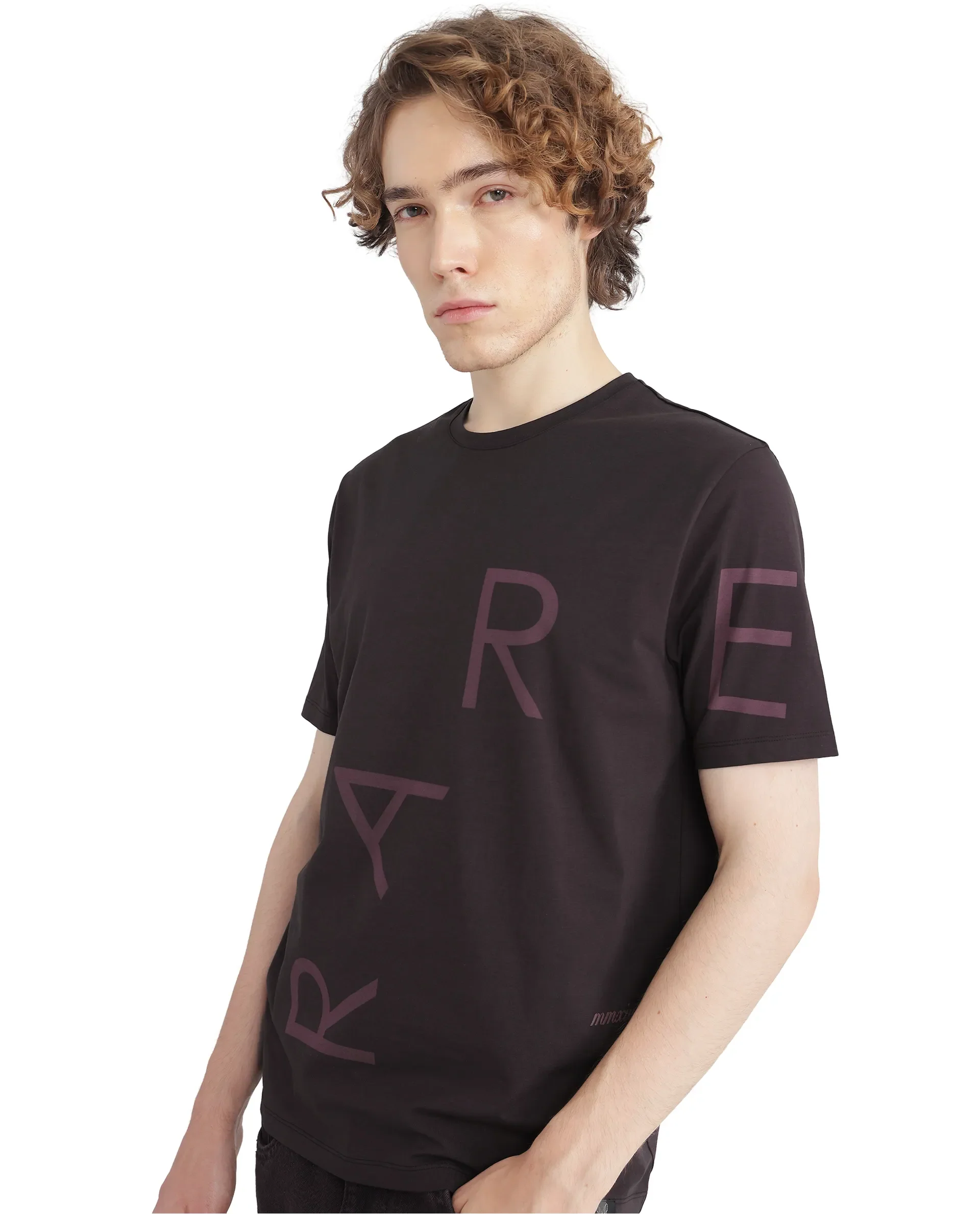 Rare Rabbit Men's Drax Dark Brown Cotton Blend Graphic Print Regular Fit Half Sleeve Crew Neck T-Shirt - Image 7