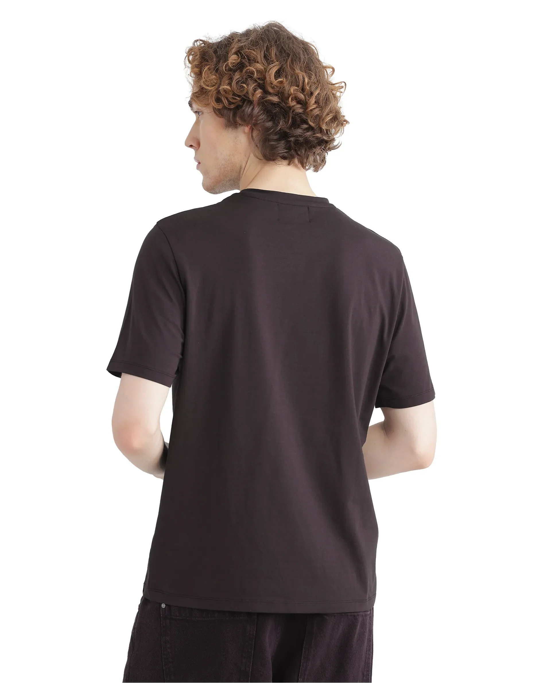 Rare Rabbit Men's Drax Dark Brown Cotton Blend Graphic Print Regular Fit Half Sleeve Crew Neck T-Shirt - Image 8