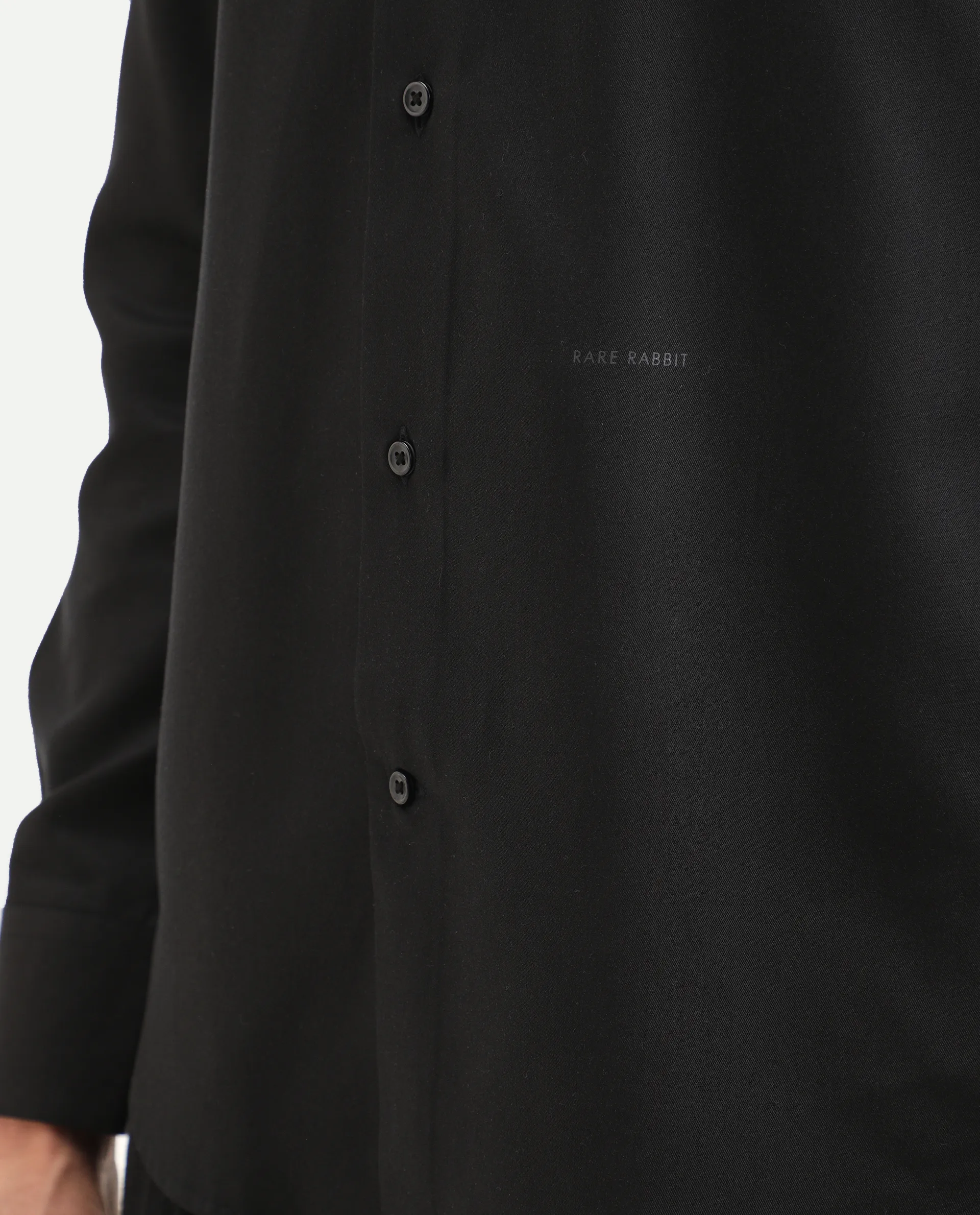Rare Rabbit Men's Dream Black Tencel Fabric Full Sleeve Spread Collar Regular Fit Plain Shirt - Image 3