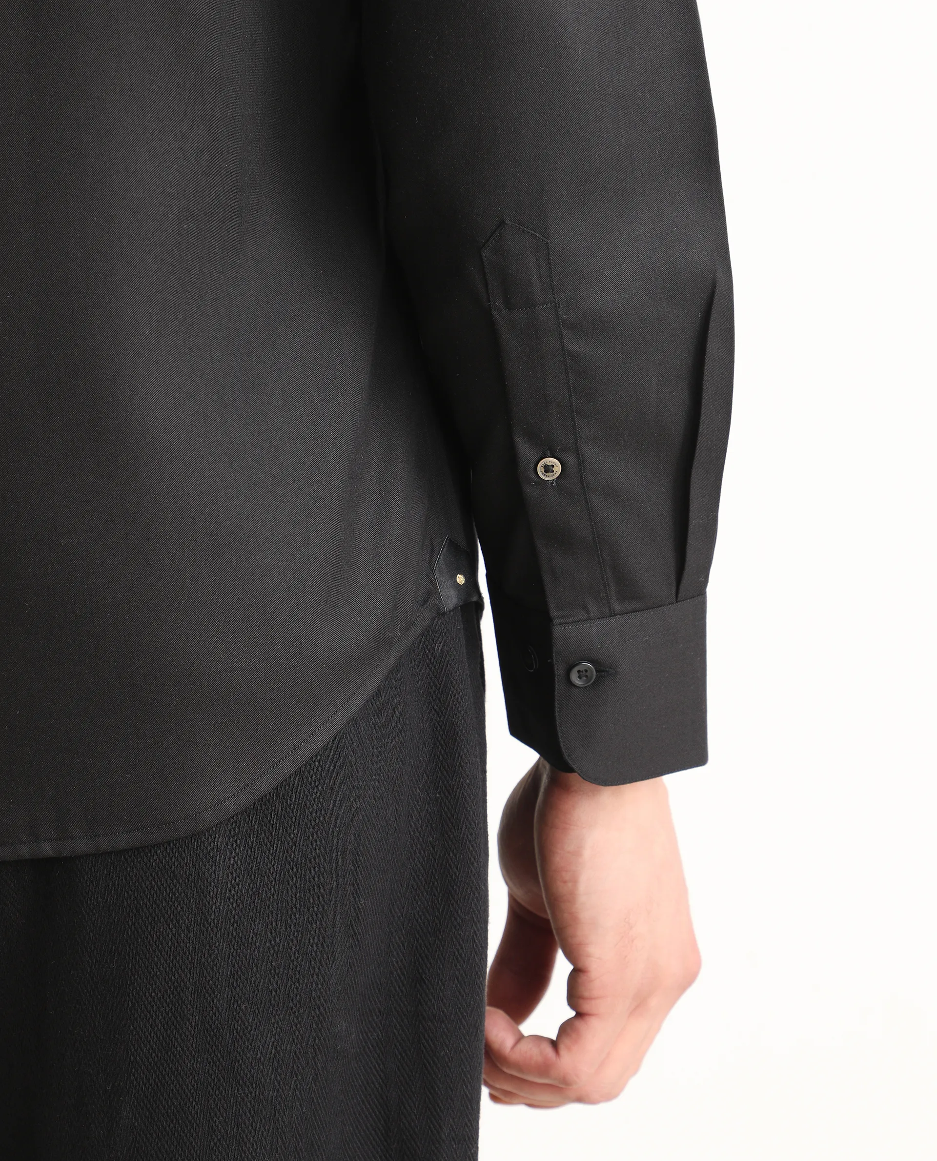 Rare Rabbit Men's Dream Black Tencel Fabric Full Sleeve Spread Collar Regular Fit Plain Shirt - Image 4