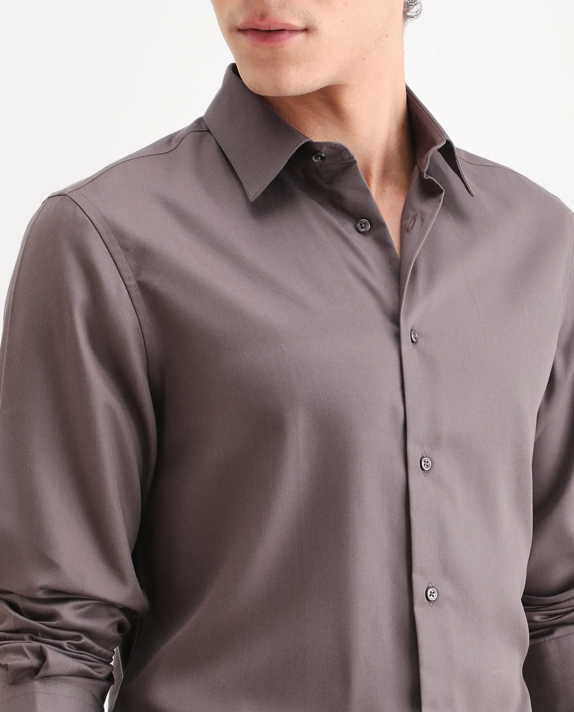 Rare Rabbit Men's Dream Dusky Fawn Tencel Fabric Full Sleeve Spread Collar Morris Regular Fit Plain Shirt - Image 3