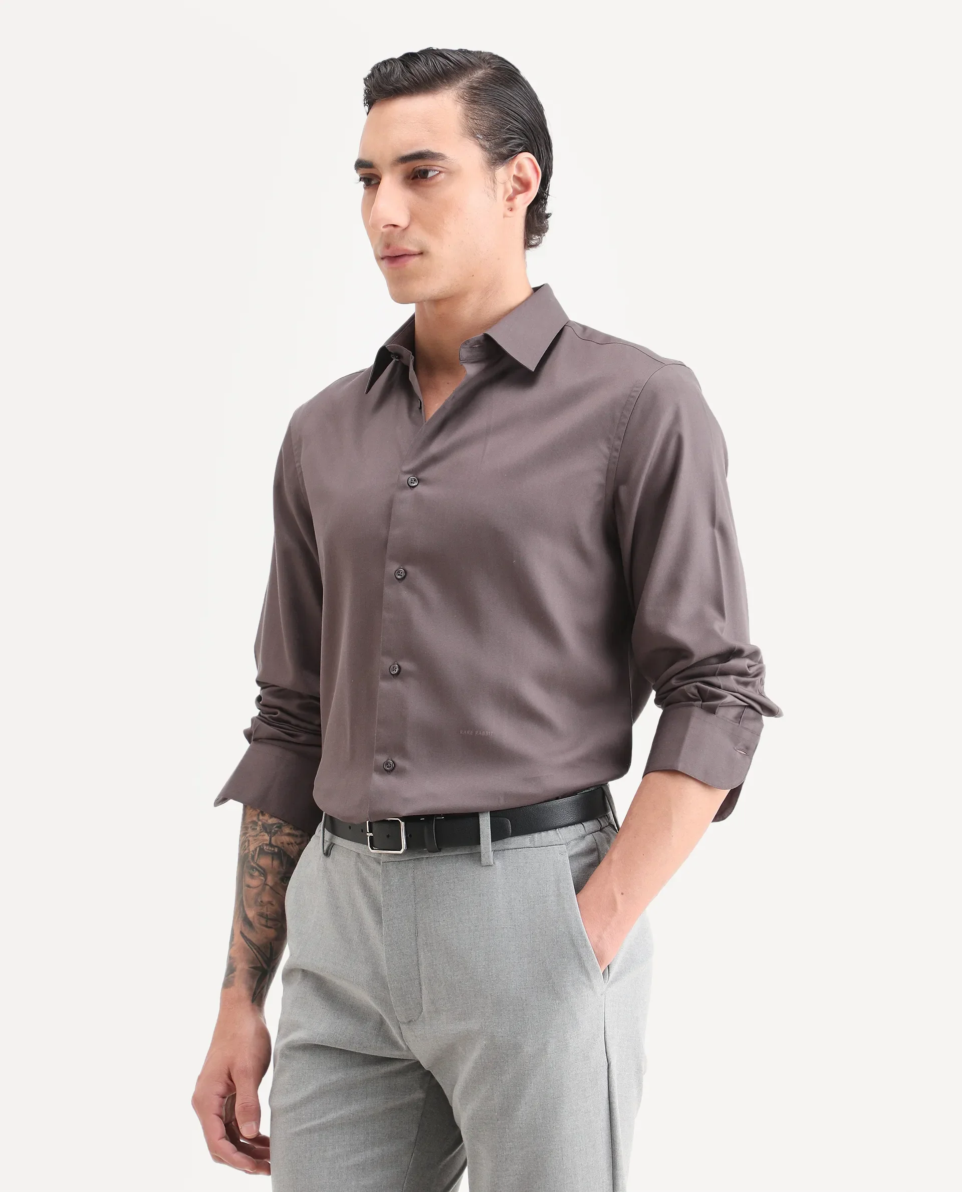 Rare Rabbit Men's Dream Dusky Fawn Tencel Fabric Full Sleeve Spread Collar Morris Regular Fit Plain Shirt - Image 5