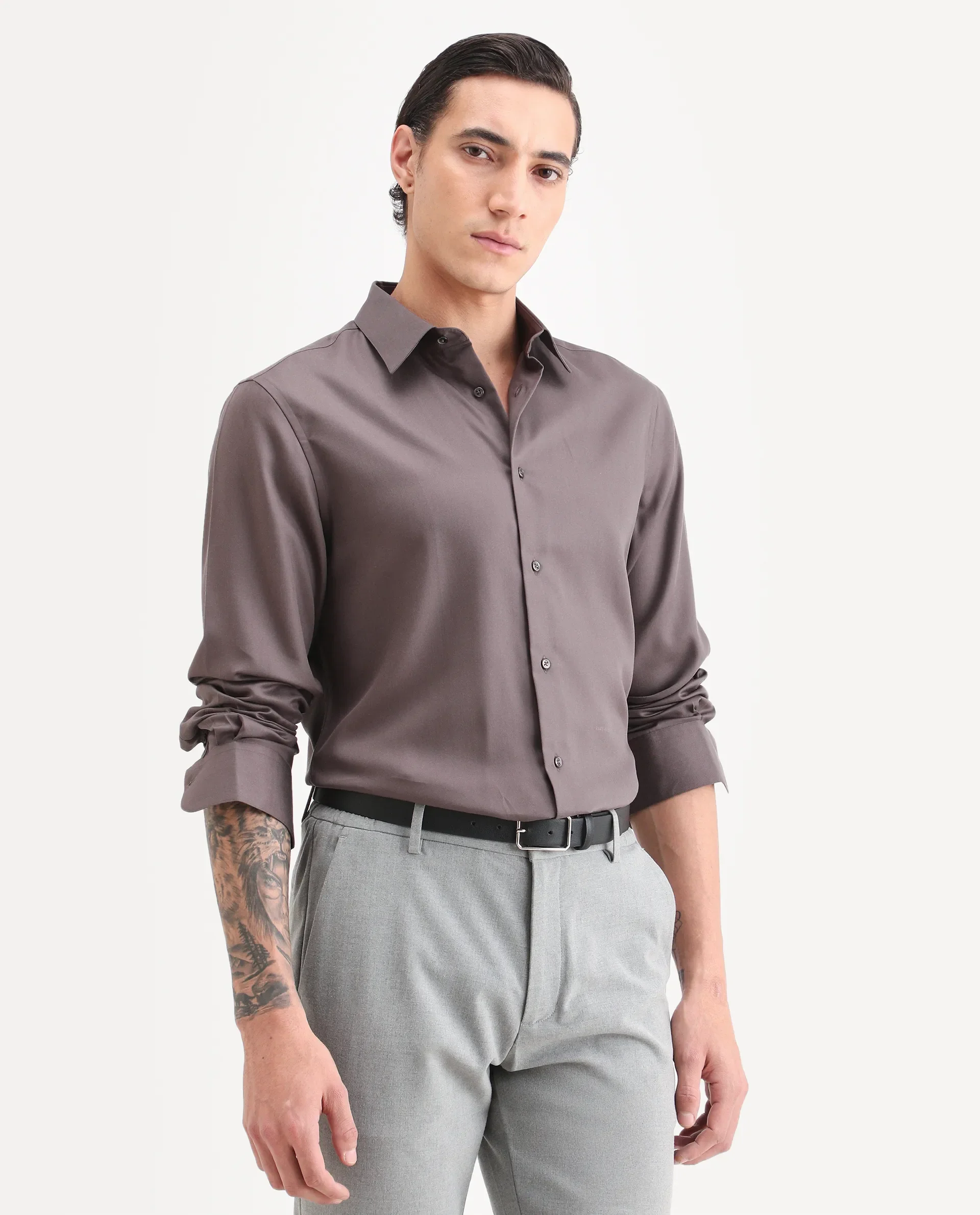 Rare Rabbit Men's Dream Dusky Fawn Tencel Fabric Full Sleeve Spread Collar Morris Regular Fit Plain Shirt - Image 6