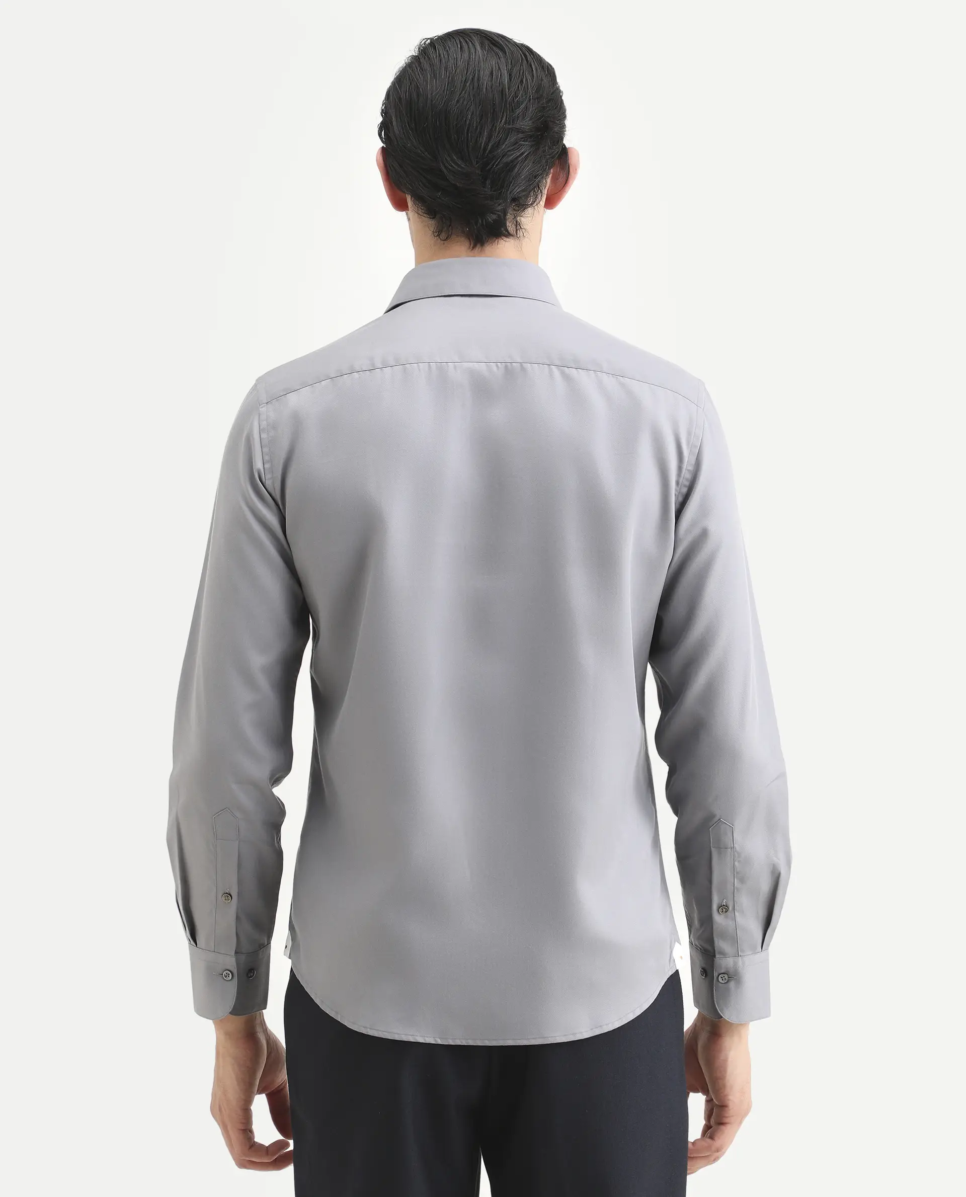 Rare Rabbit Men's Dream Pastel Grey Tencel Fabric Full Sleeve Spread Collar Regular Fit Plain Shirt - Image 7