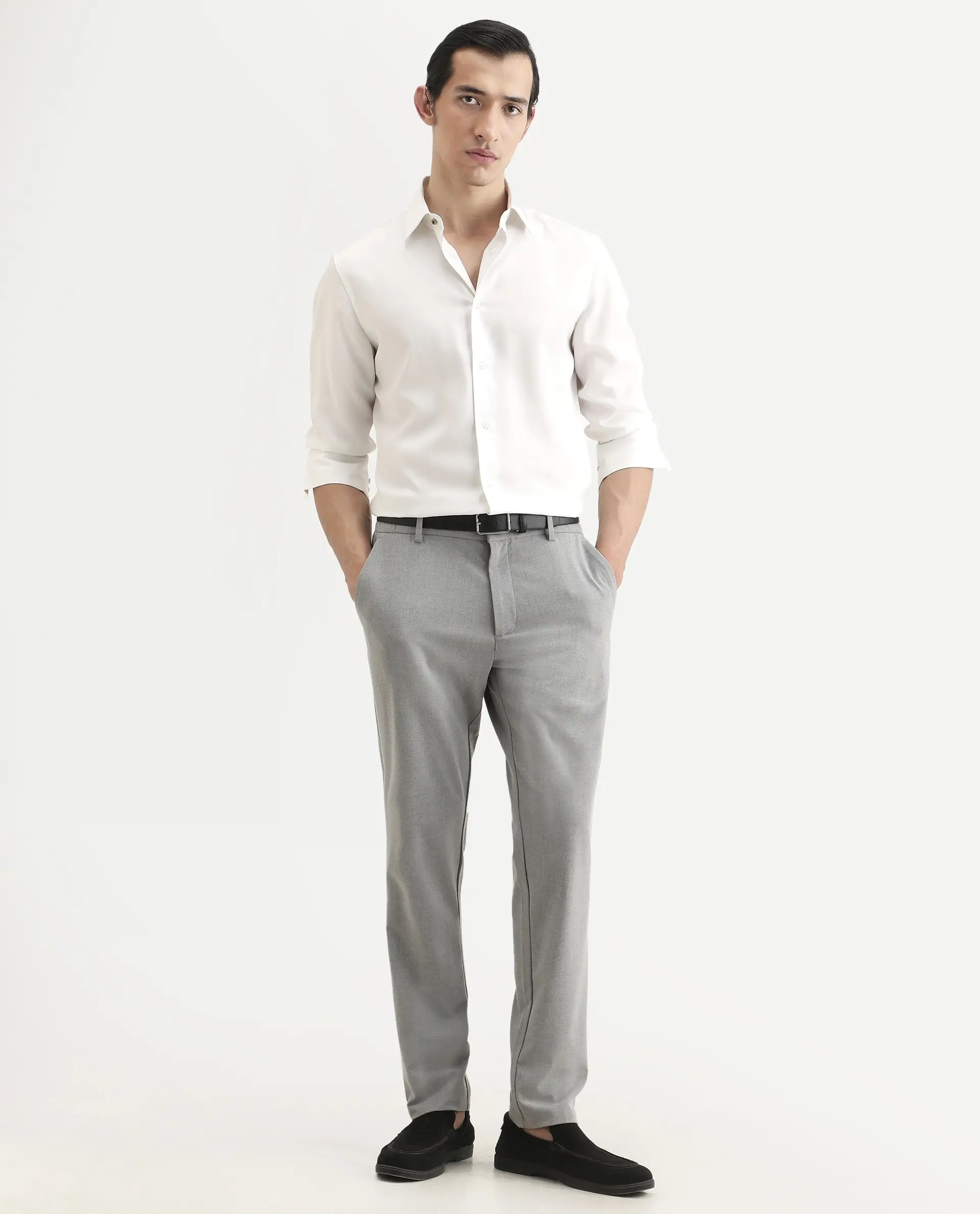 Rare Rabbit Men's Dream White Tencel Fabric Full Sleeve Spread Collar Regular Fit Plain Shirt - Image 2